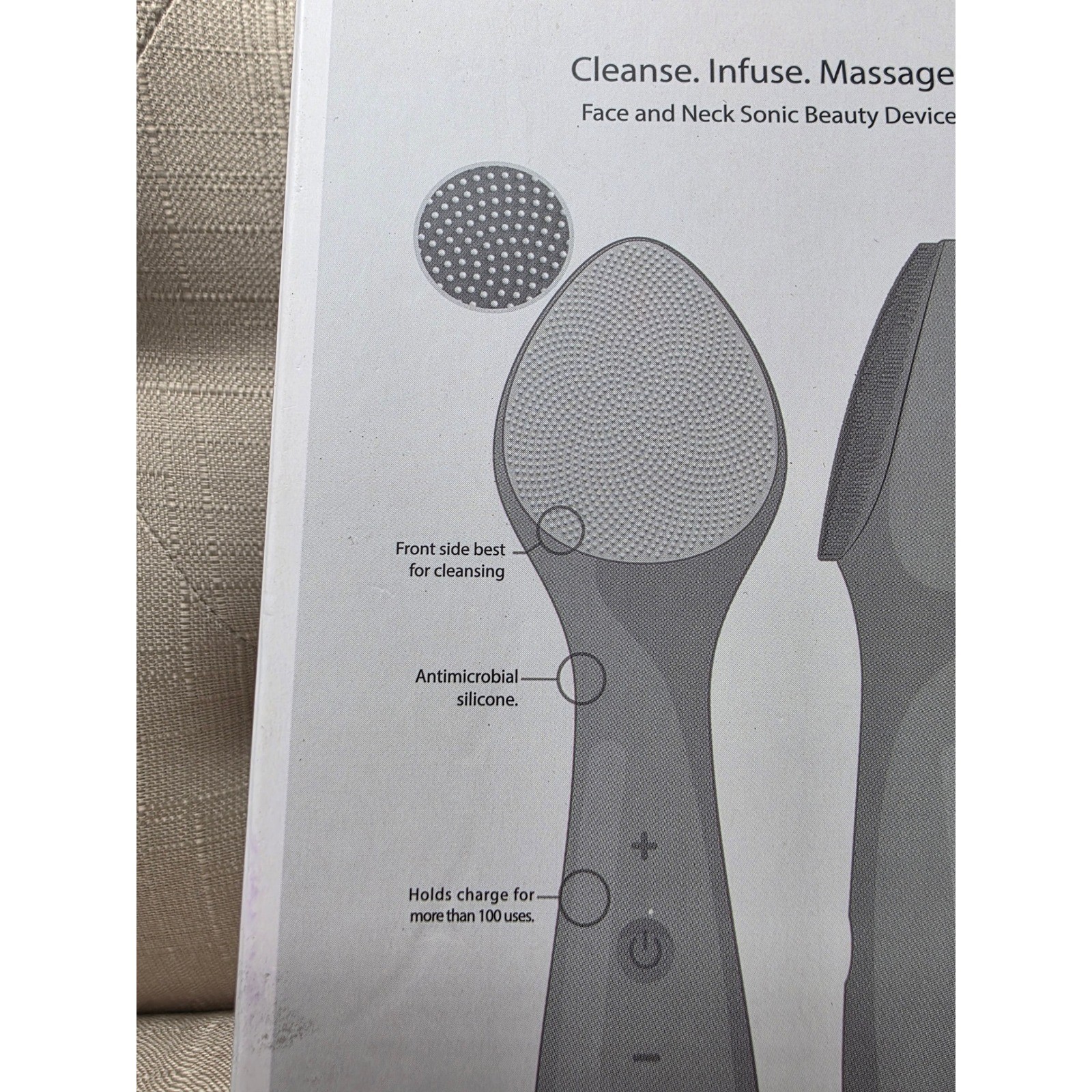 Pop Sonic Spade Face and Neck Sonic Beauty Device Grey Cleanse Infuse Massage C1