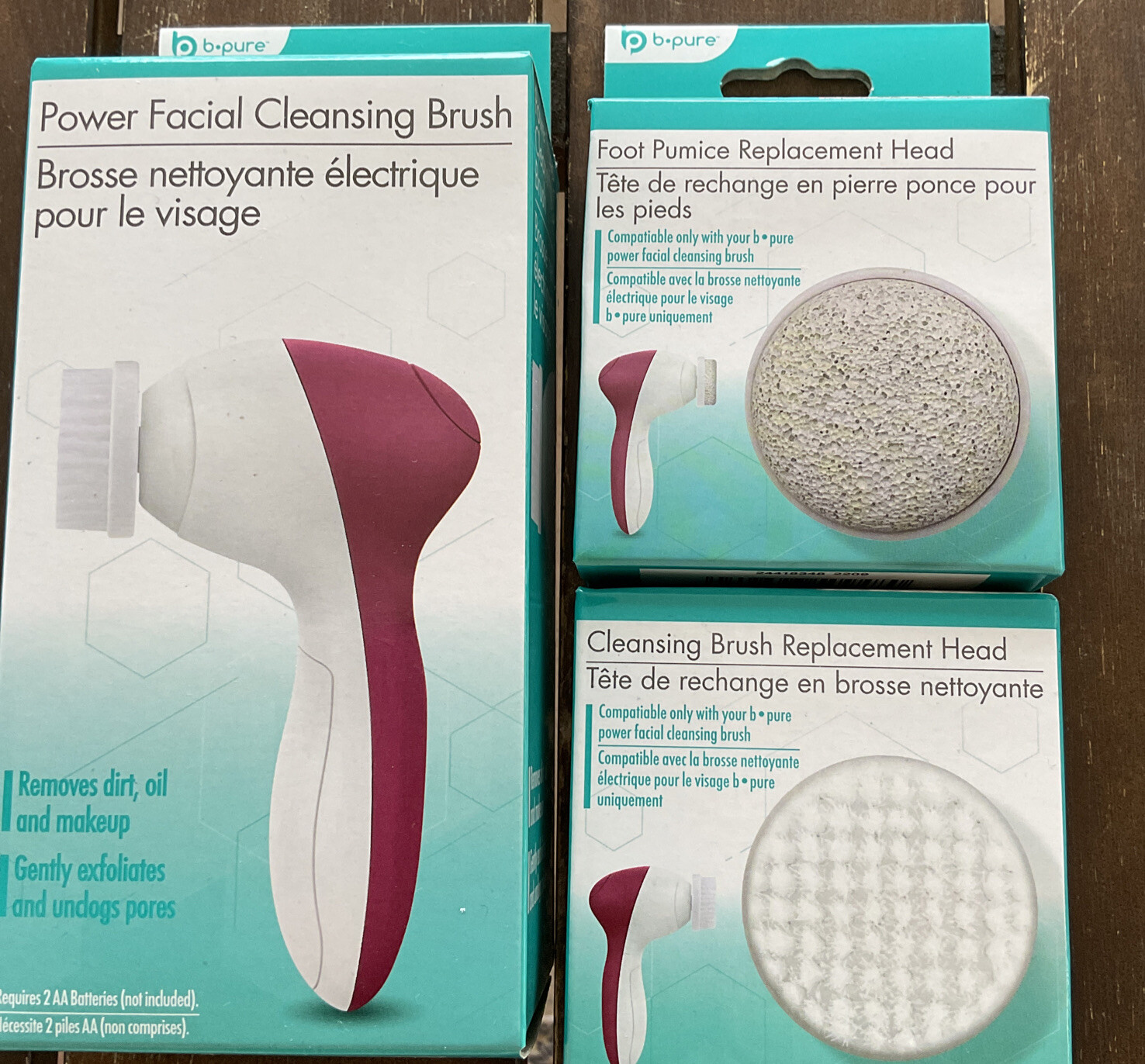 b·pure Power Facial Cleansing Brush and Replacement Brush and Foot Pumice Heads