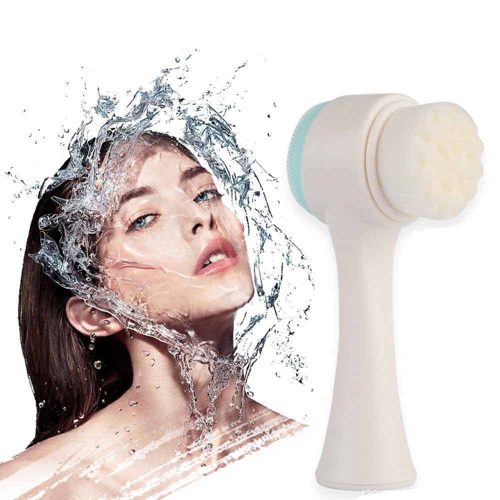 2 in 1 Face Brush – Double Sided Facial Cleansing White and Blue, Blue,white