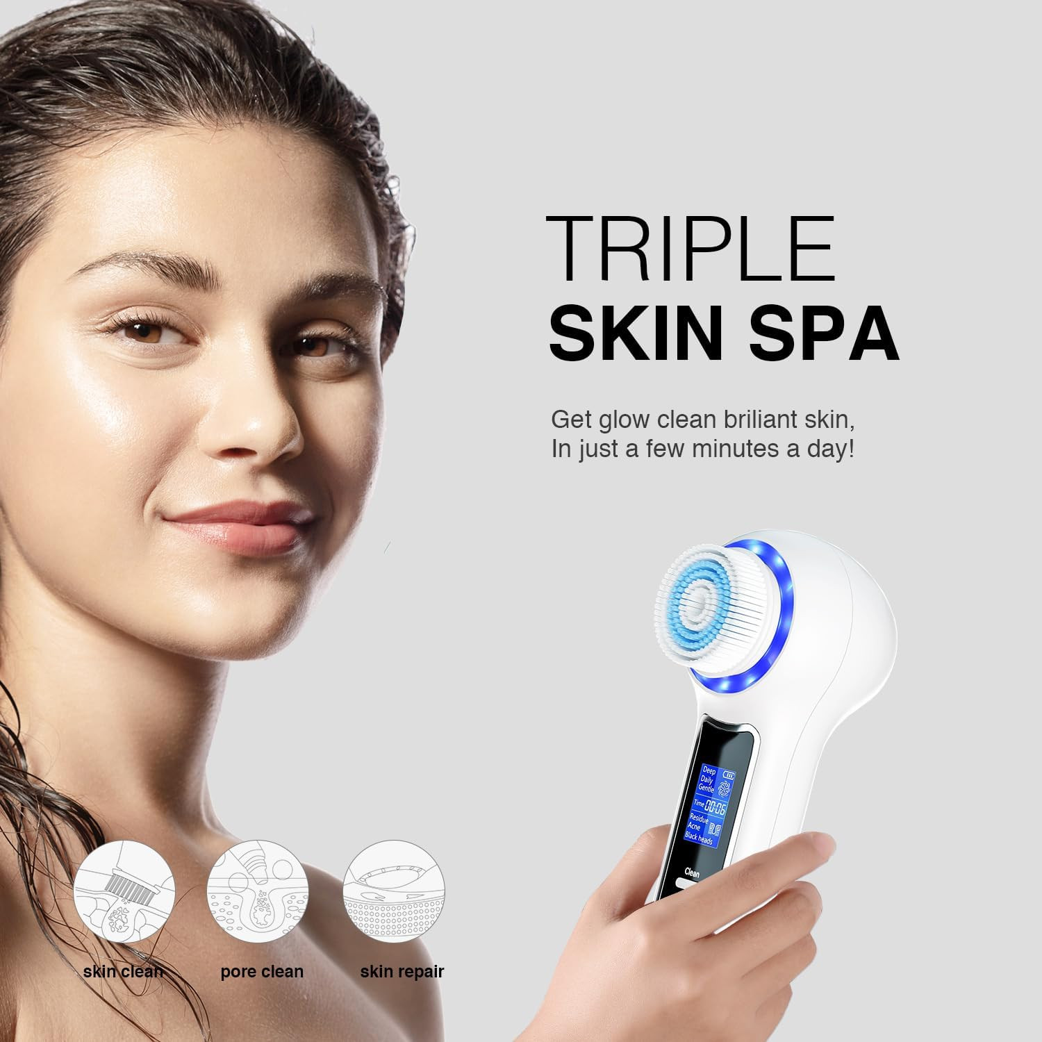 3 in 1 Facial Cleansing Brush & Blackhead Remover, Rechargeable Face Scrubber wi