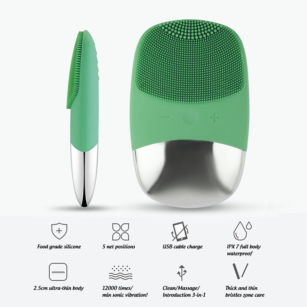 Electric Silicone Brush Skin Cleaning Facial Skin Care Waterproof Massager US