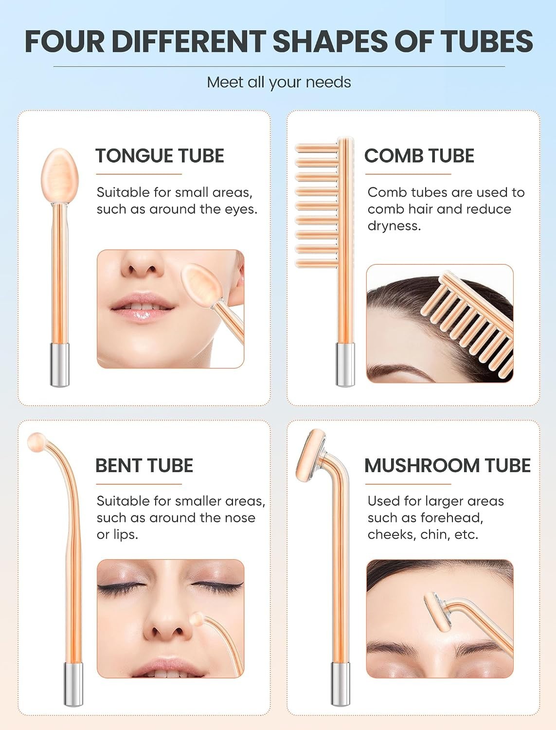 High Frequency Wand Facial Device 4 Tubes Portable Skin Care Tool