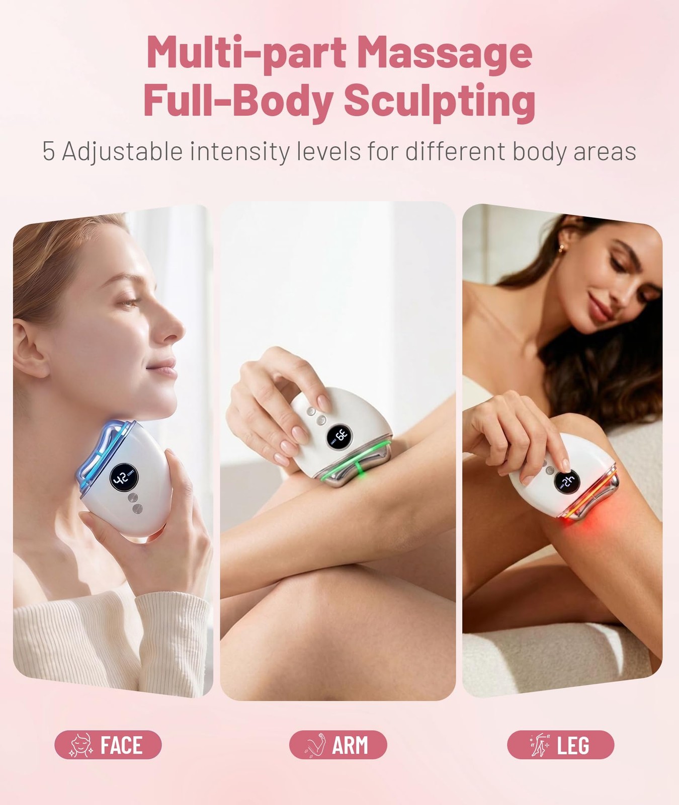 Jobazok 4-in-1 Red Light Therapy for Face and Neck, Gua Sha Facial Tool White