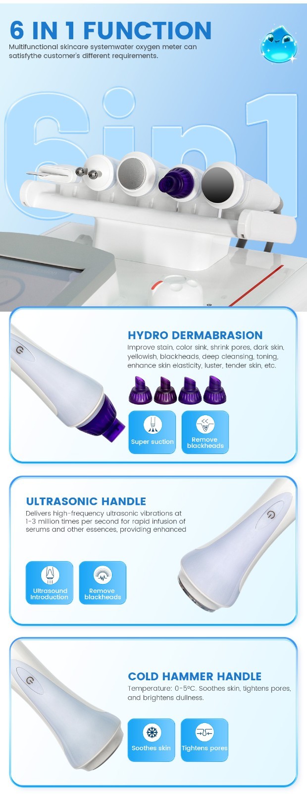 6 in 1 Facial Cleaning Skin brightening Acne Blackhead Removal beauty Machine