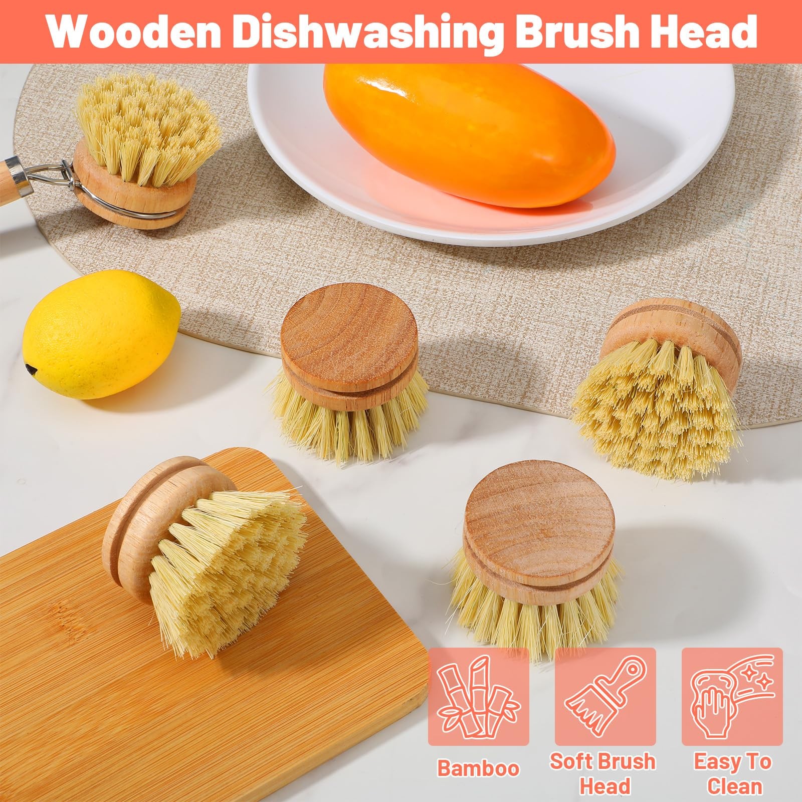 12 Pcs Bamboo Dish Brush Replacement Heads, Small Wooden Dish Brushes for Cle…