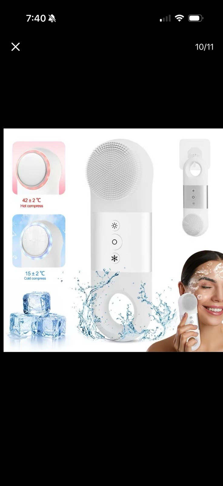 Hot & Cold Electric Facial Cleansing Brush, Silicone, IPX7 Pink/White