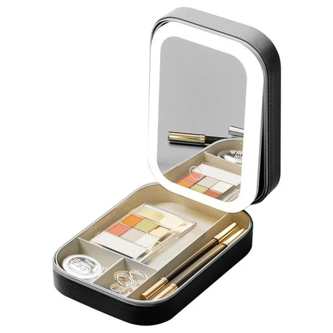 Waterproof 4 Compartments Travel Makeup Bag with LED Mirror 3 Light Colors – …