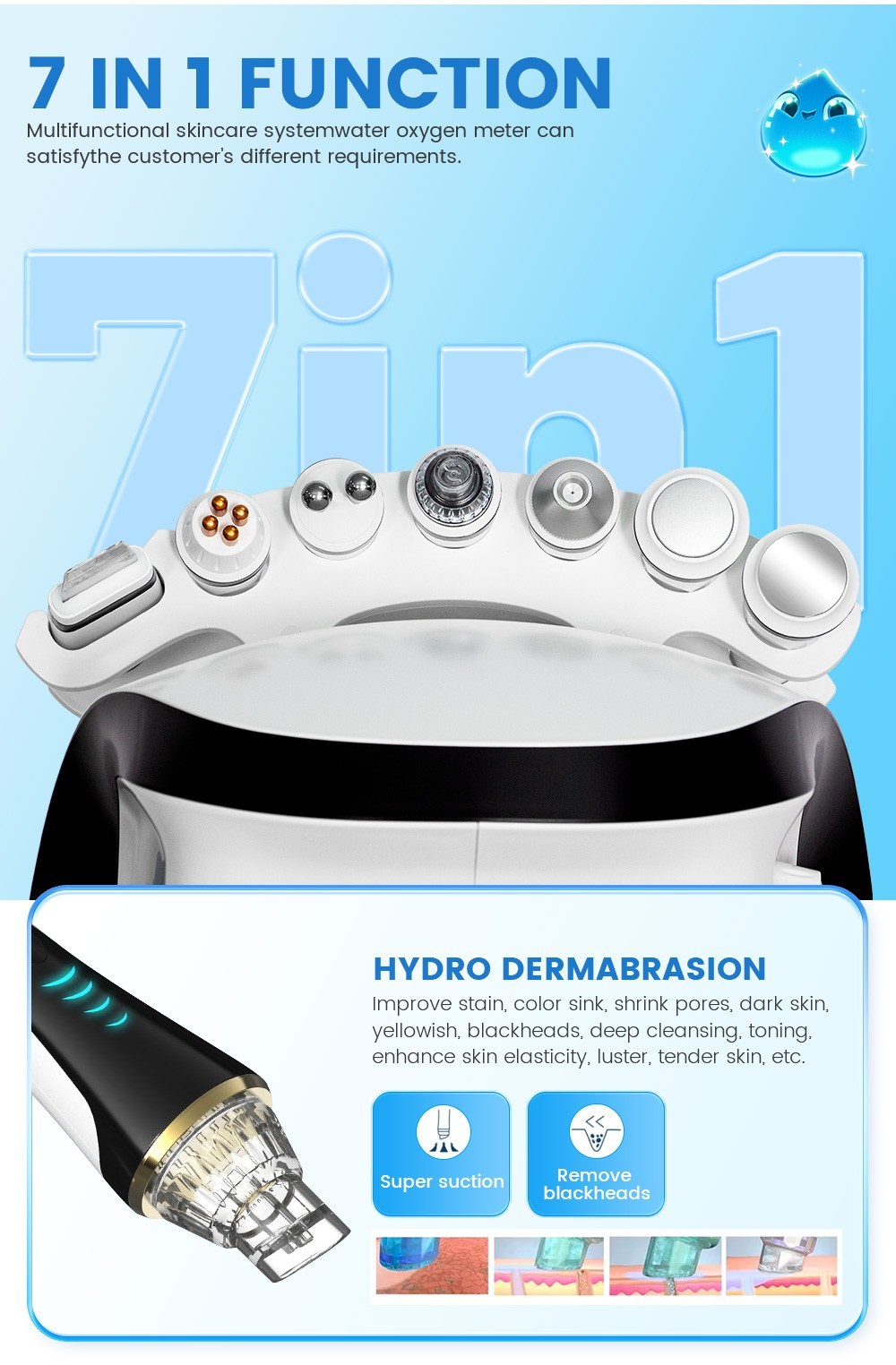 7 IN 1 Water Dermabrasion Oxygen Wrinkle Reduction Skin Care Hydro Facial Device