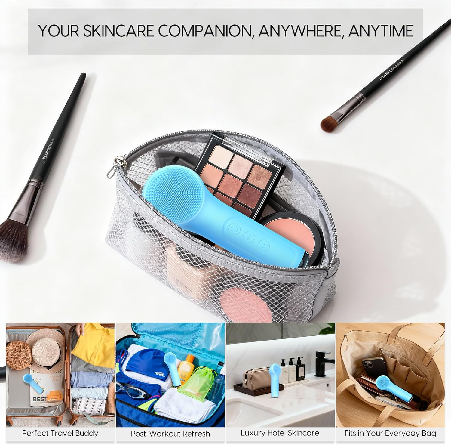 Silicone Facial Cleansing Brush, Portable Electric Face Scrubber with Heat and V