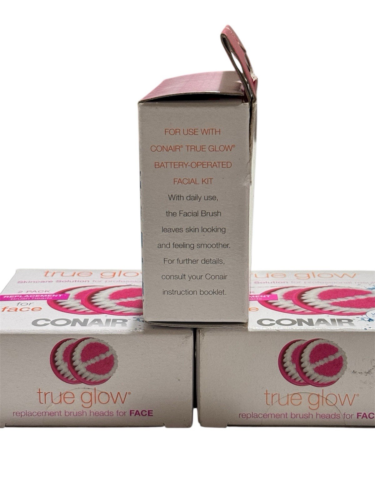 (3) Conair TRUE GLOW 2 Pack Replacement Brush Head For Face – 6 Total – NEW