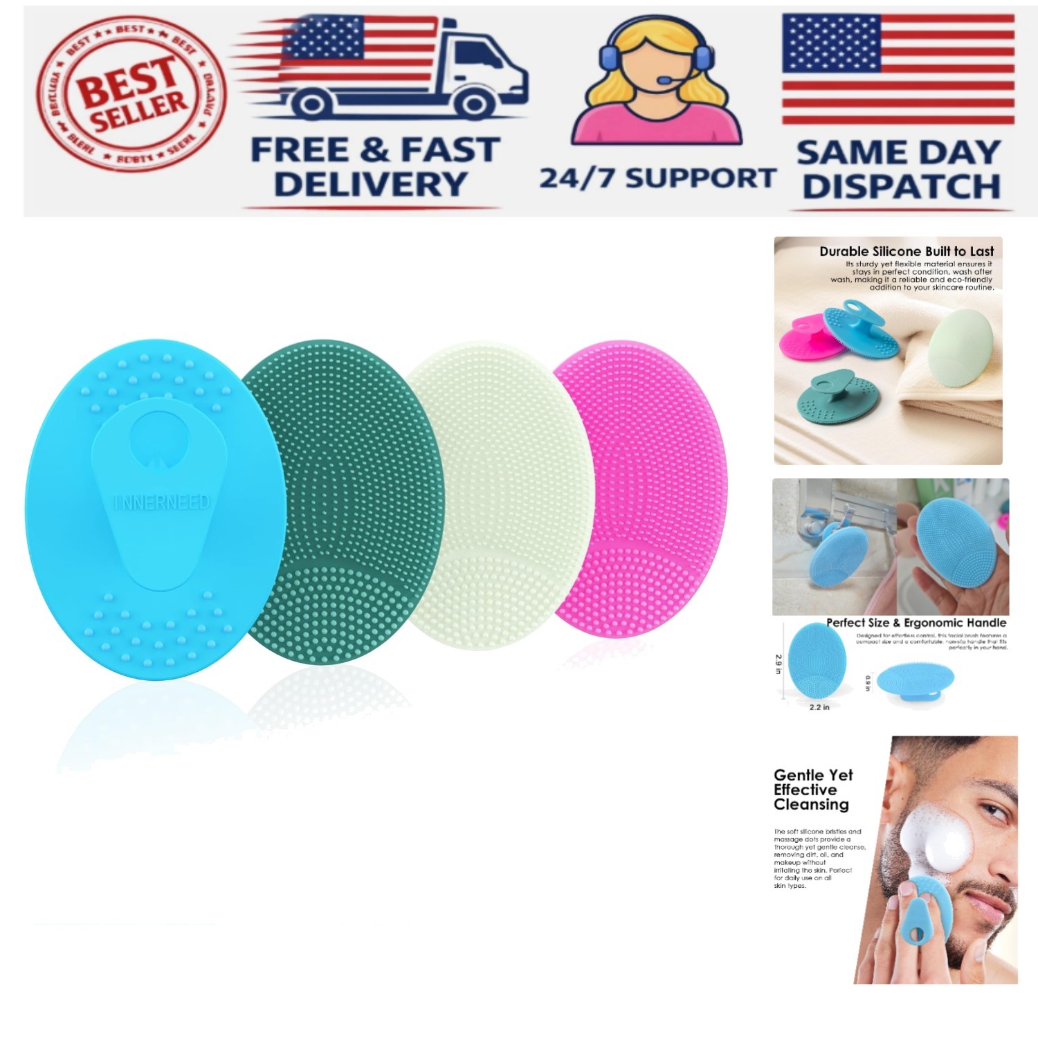 4 Pack Silicone Face Scrubber for Deep Cleansing and Exfoliation – Soft Facia…