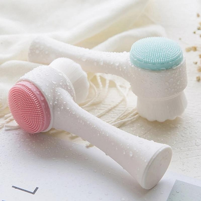 3D Double Silicone Facial Cleansing Brush Soft Exfoliating Massage Face Tool UV