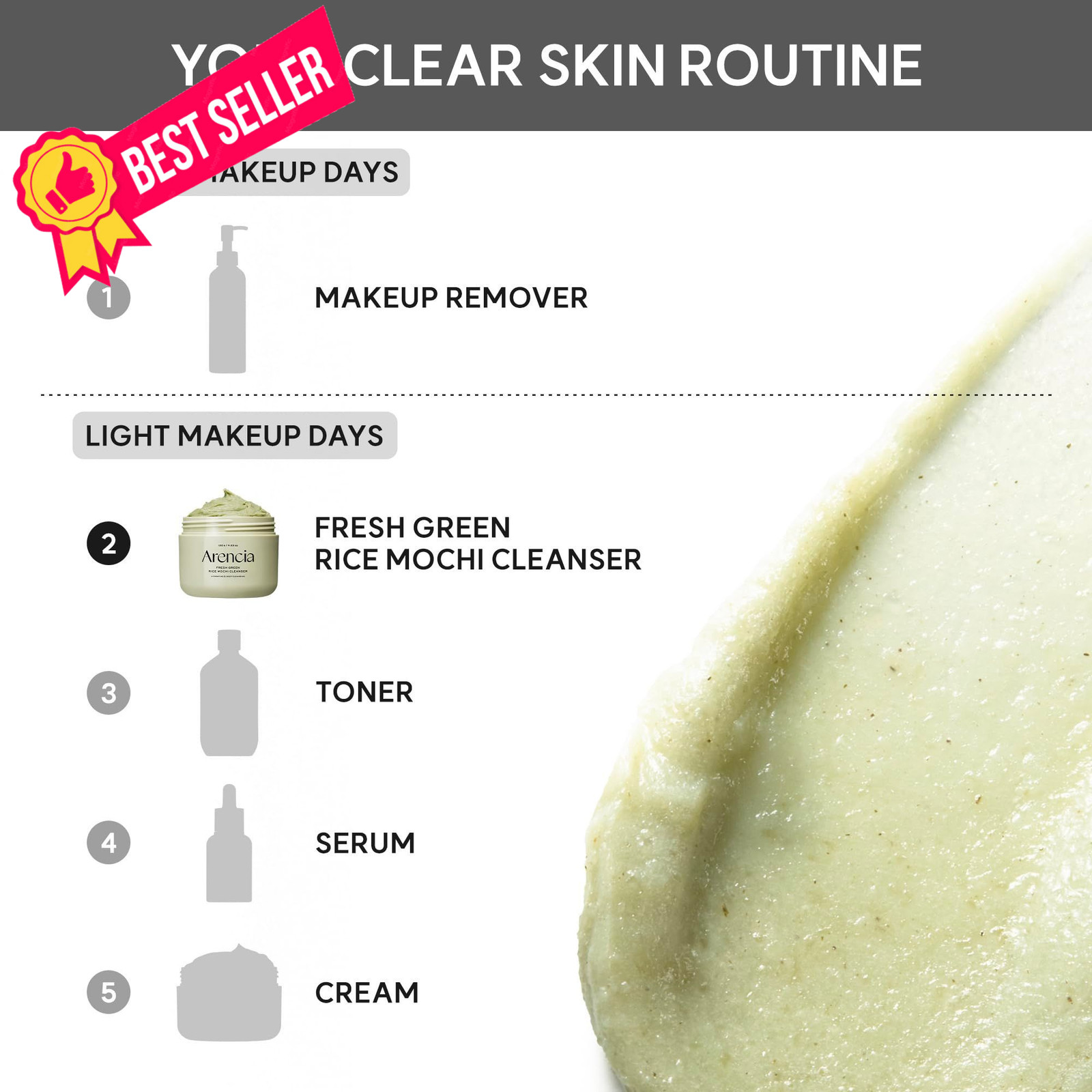 Arencia Korean Rice Mochi Face Cleanser – 4.23 Ounce (Pack of 1), Green