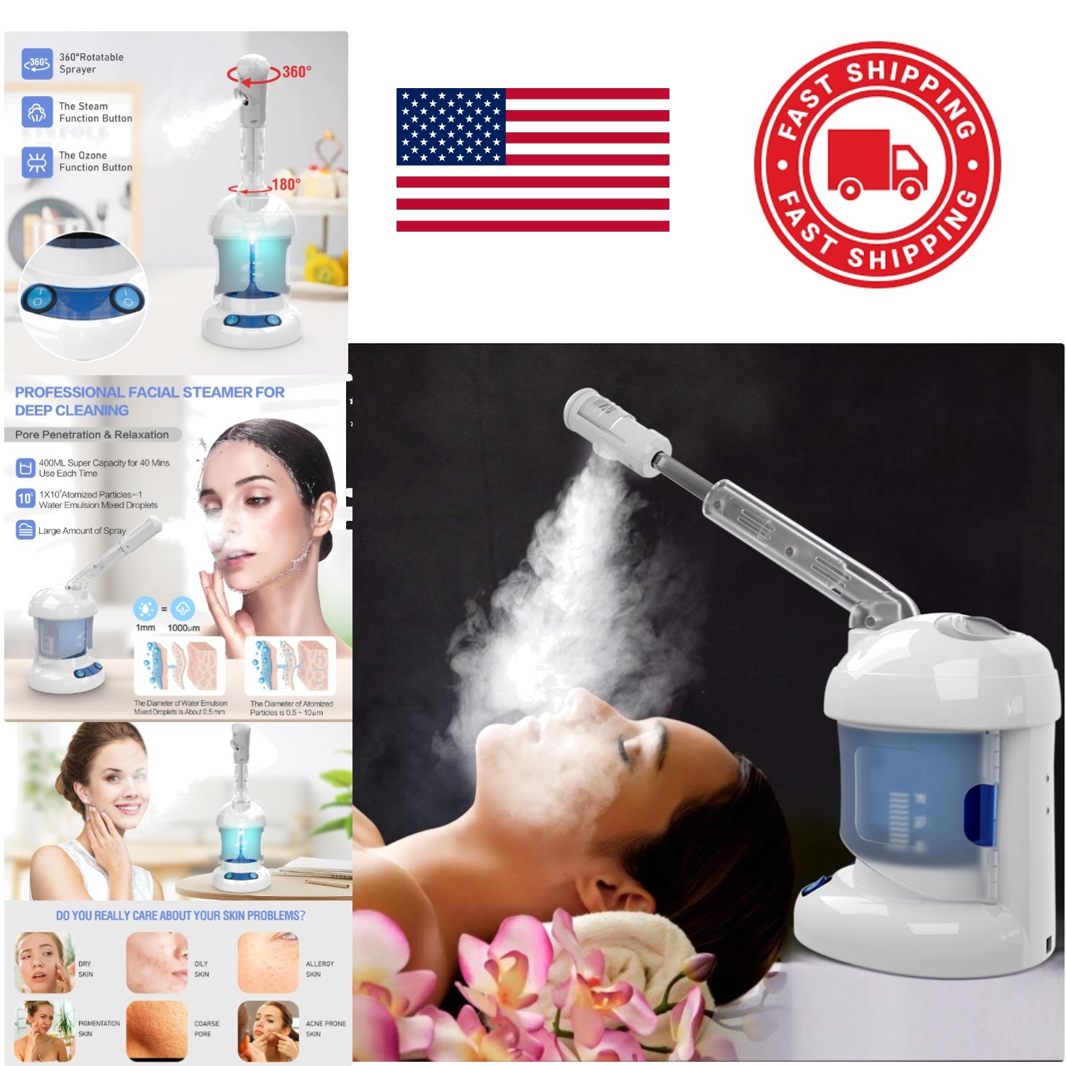 Facial Steamer Ozone Steamer with Extendable Arm for Deep Cleaning and Hydration