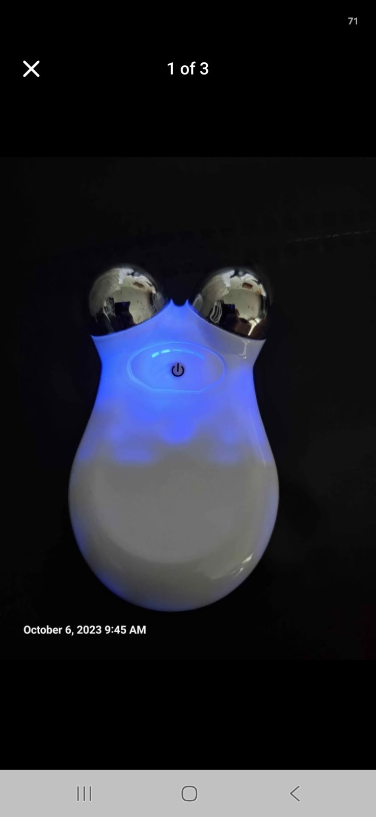White Microcurrent Facial Toning Device Dual Metal Spheres Plastic Metal Battery