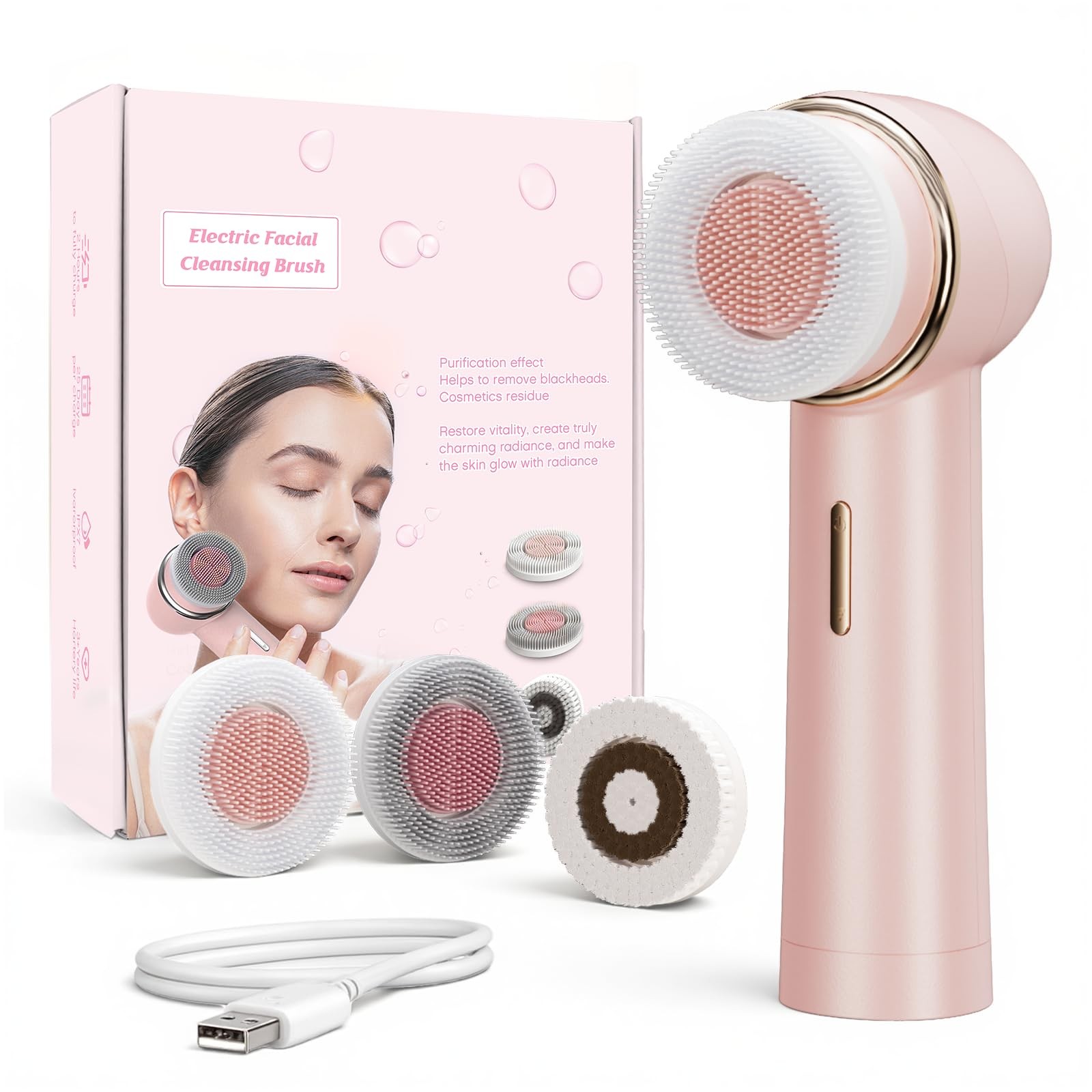 Teen Girls Electric Facial Cleansing Brush – Rechargeable Waterproof Dual Rotati