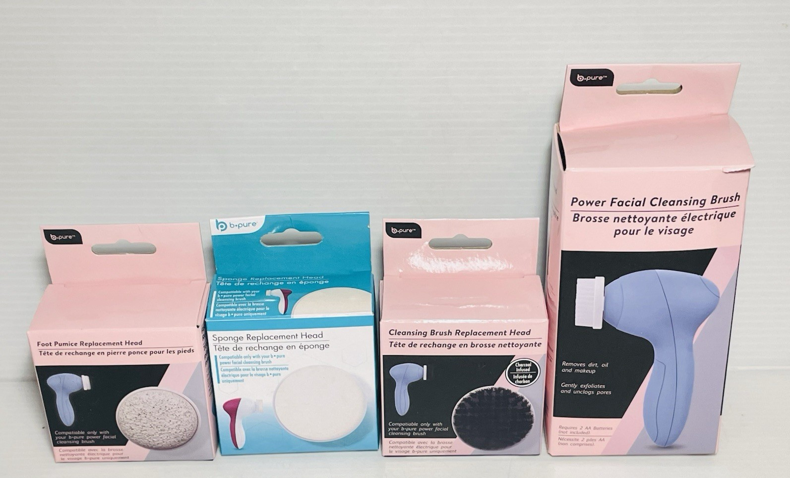 B·Pure Power Facial Cleansing Brush Exfoliates Unclogs Pores with 3 Extra Heads.