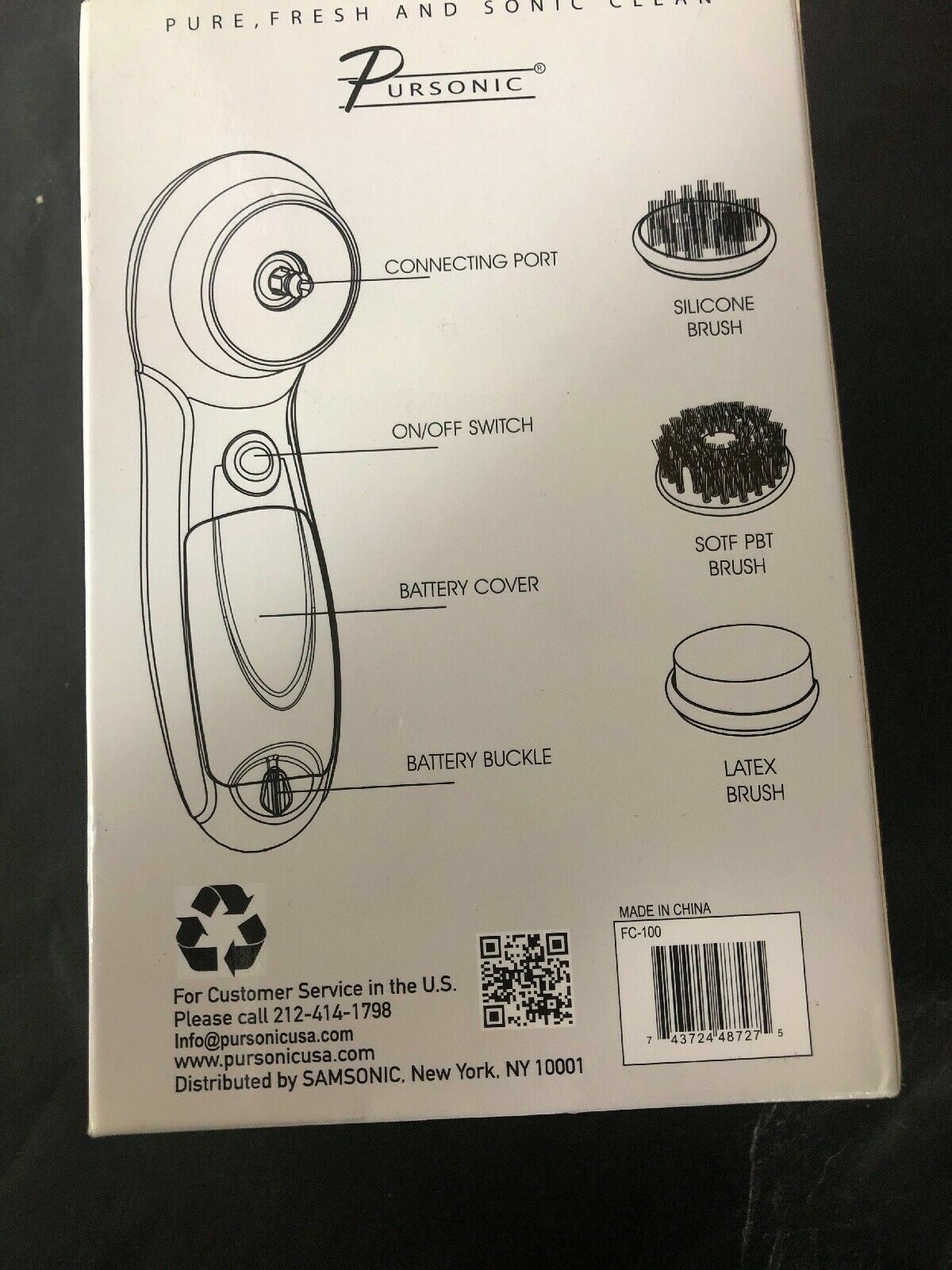 Pursonic Portable Facial Cleansing Brush Massager Combo Kit 2 speed 3 attachment