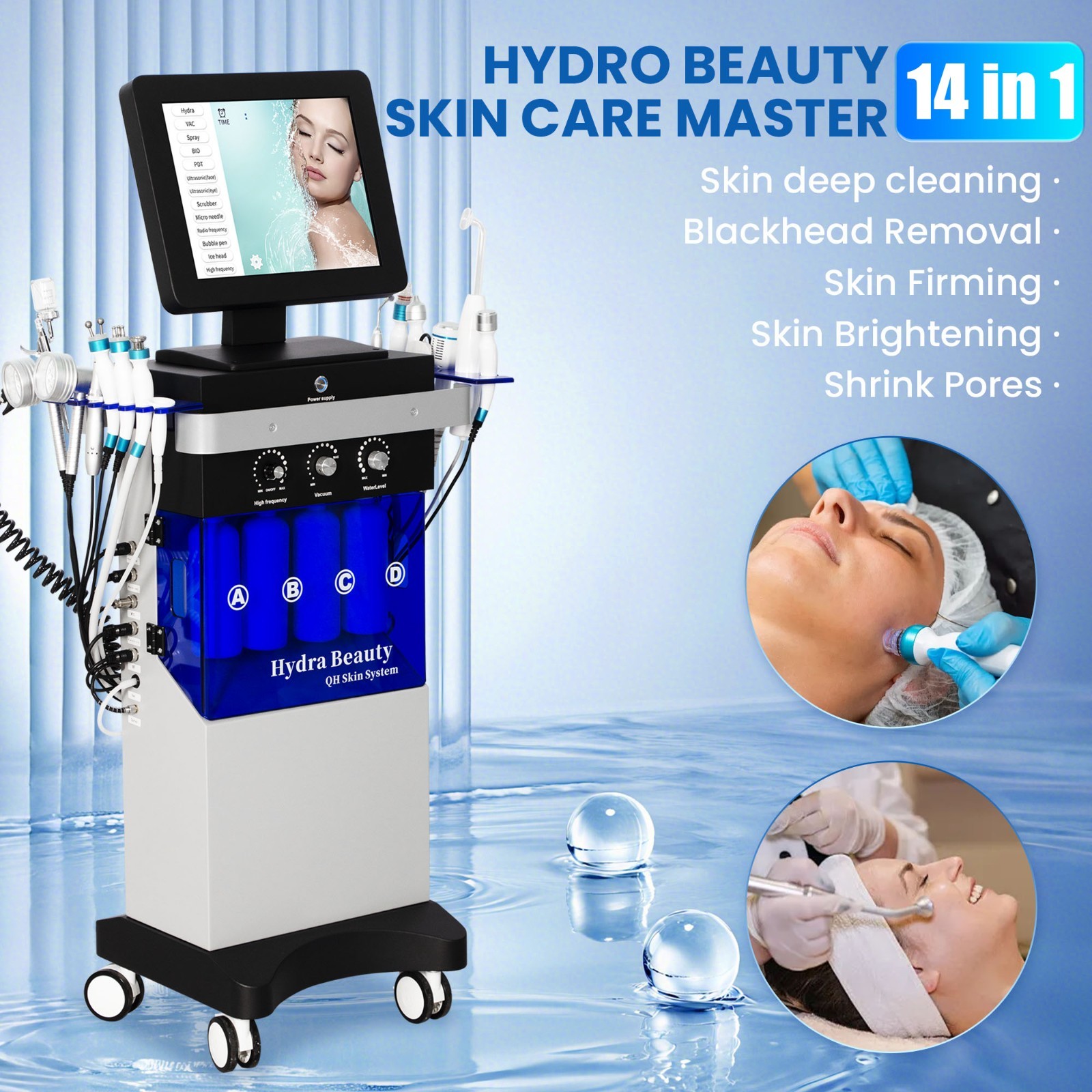 14in1 Hydro Facial Oxygen Bubble Ultrasonic Skin Resurfacing Salon Beauty Device