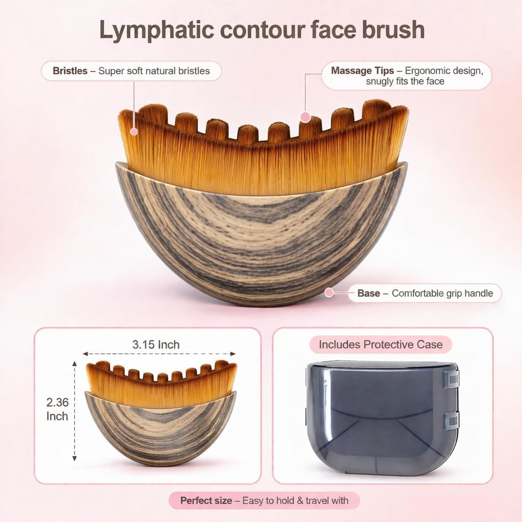 Lymphatic Face Brush for Jawline Sculpting, Facial Massage Brush with Soft Natur