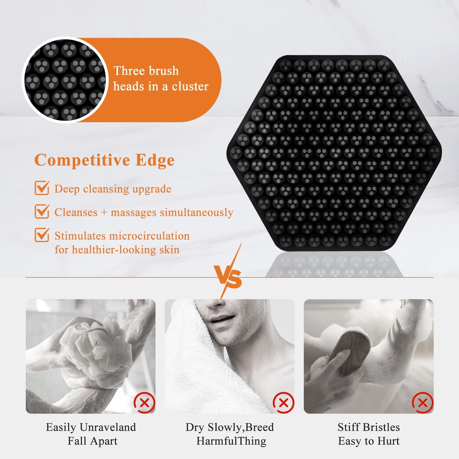 Silicone Face Scrubber for Men, Gentle Exfoliator Pad & Body Scrubber, Black