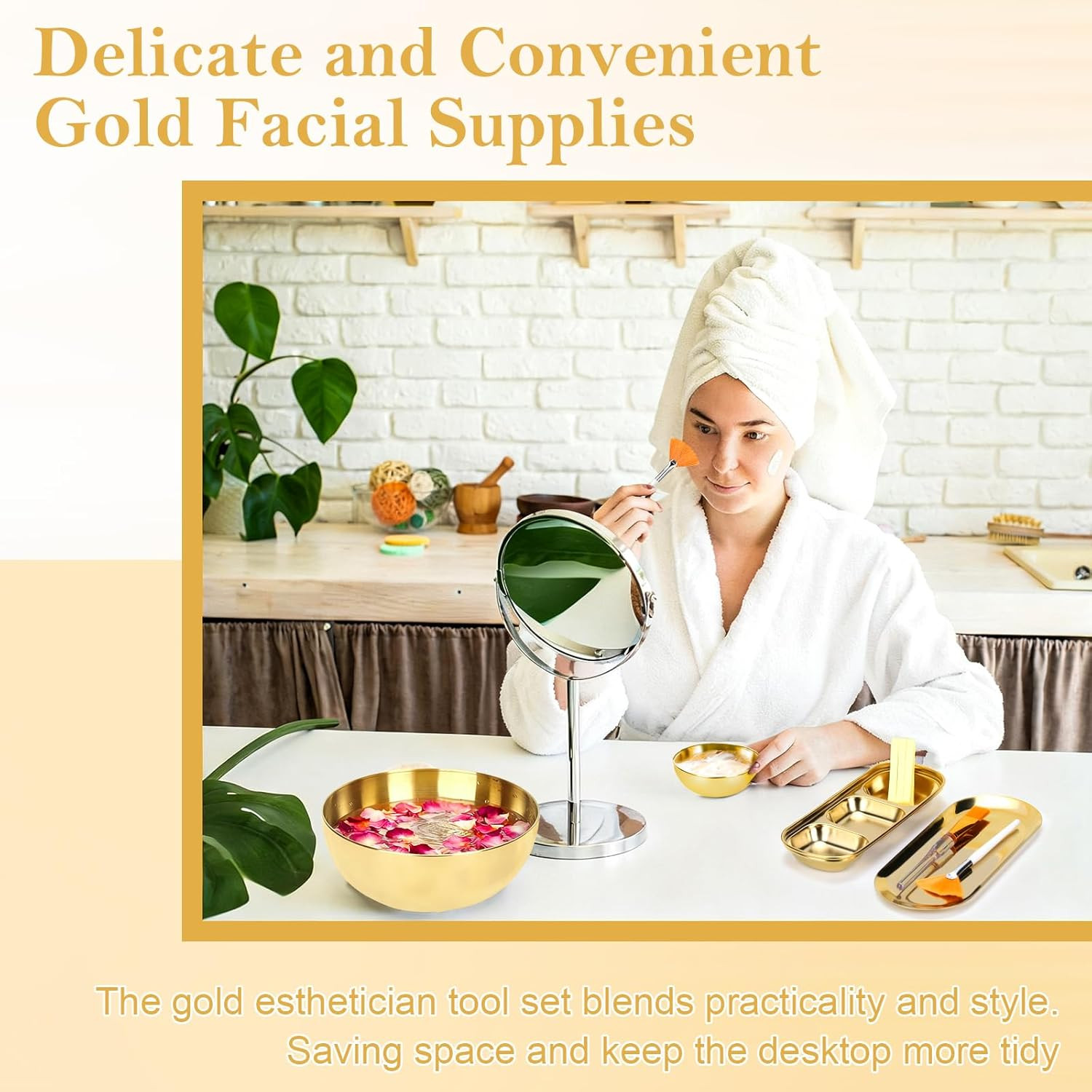 26 Gold Esthetician Supplies 3 Fan Brushes Esthetician 3 Facial Mask Mixing Bowl