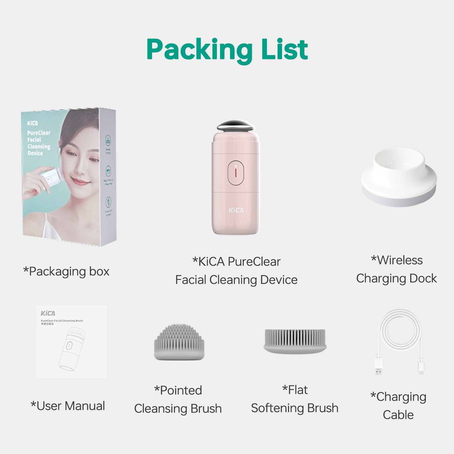 KiCA Facial Cleansing Brush with Dual Silicone Heads – Waterproof Light Blue