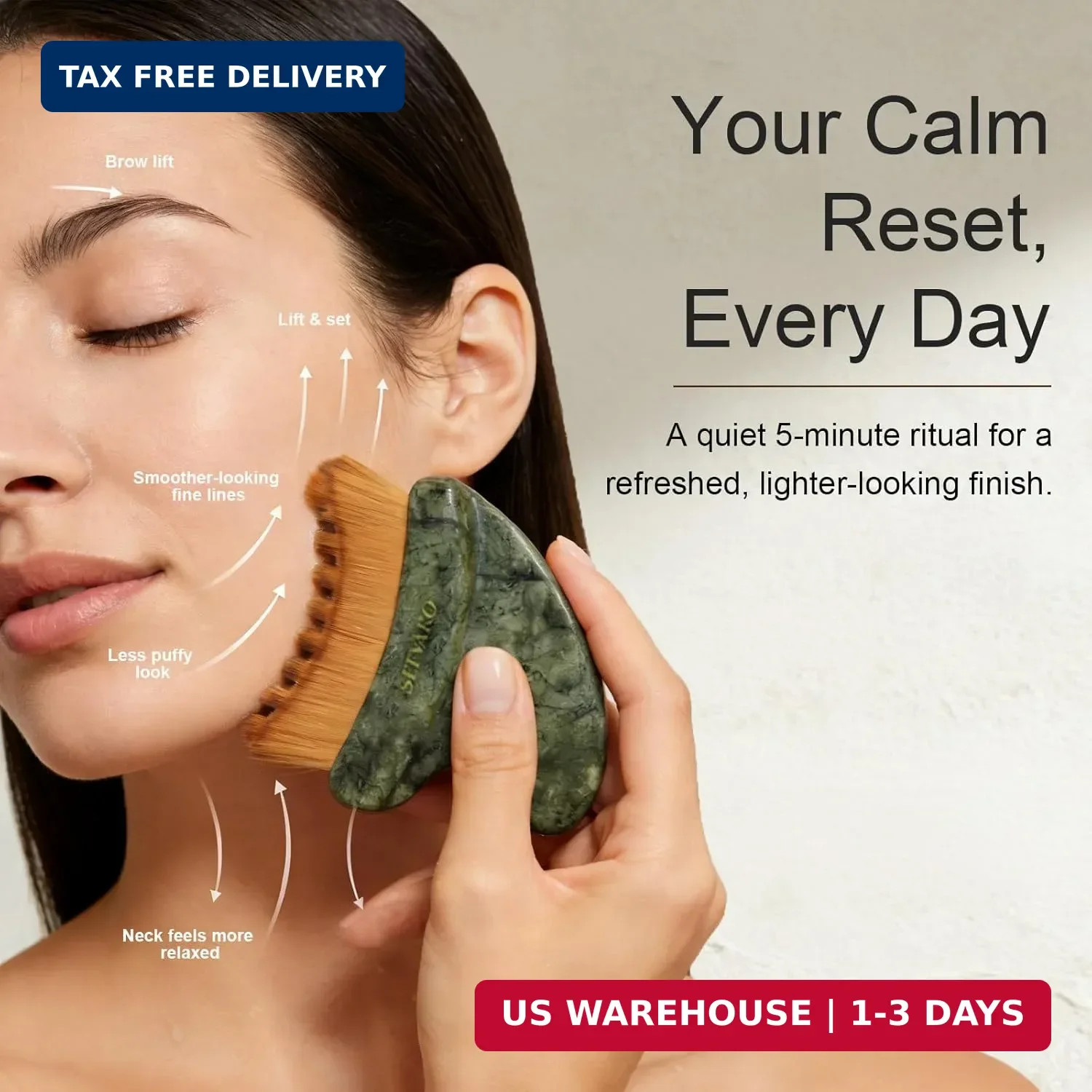 Lymphatic Contour Face Brush, Dual-Ended Dry Brush + Cool-Touch Jade Gua Sha Edg