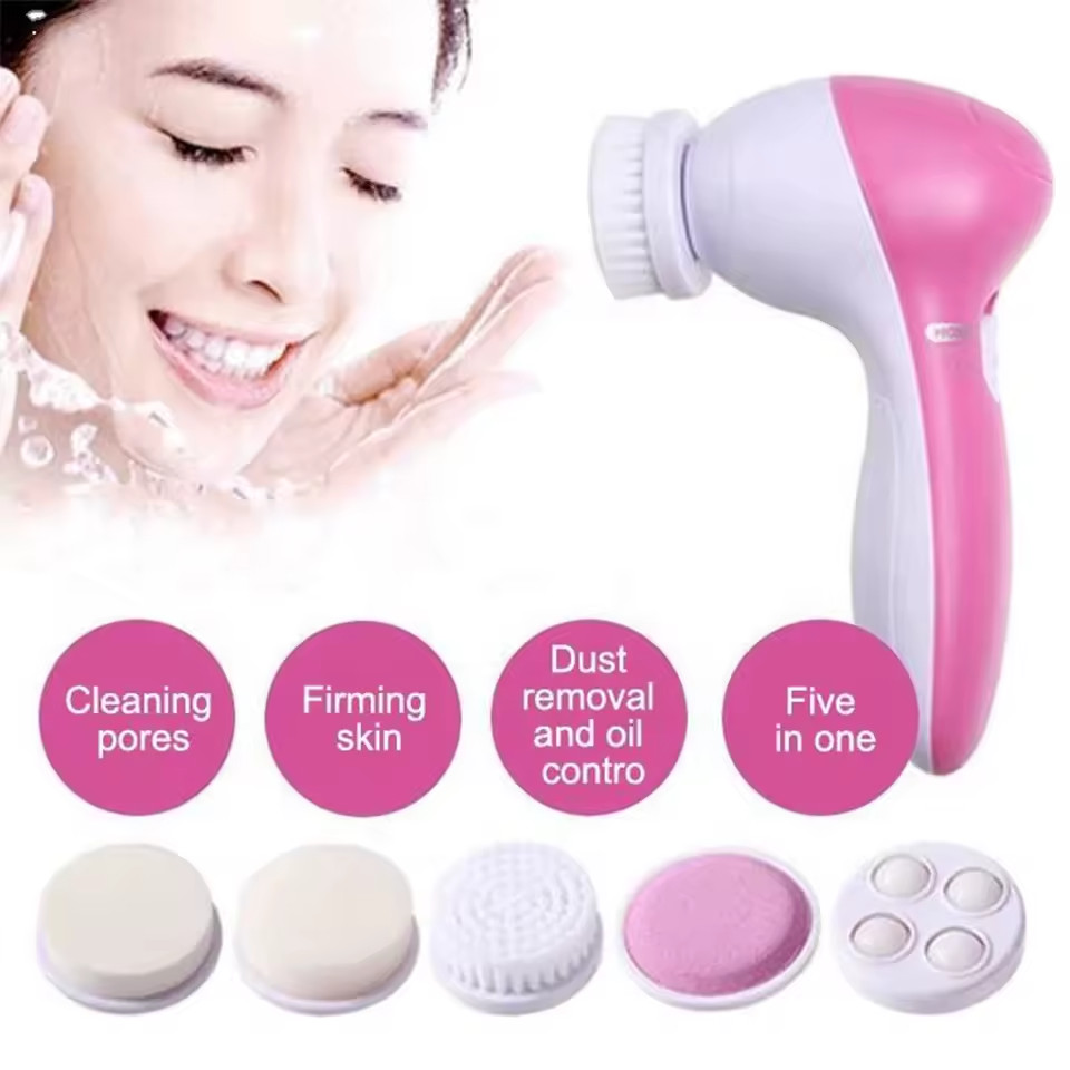 5 in 1 Ultrasonic Facial Cleansing Brush Exfoliate Electronic Face Skin Massager