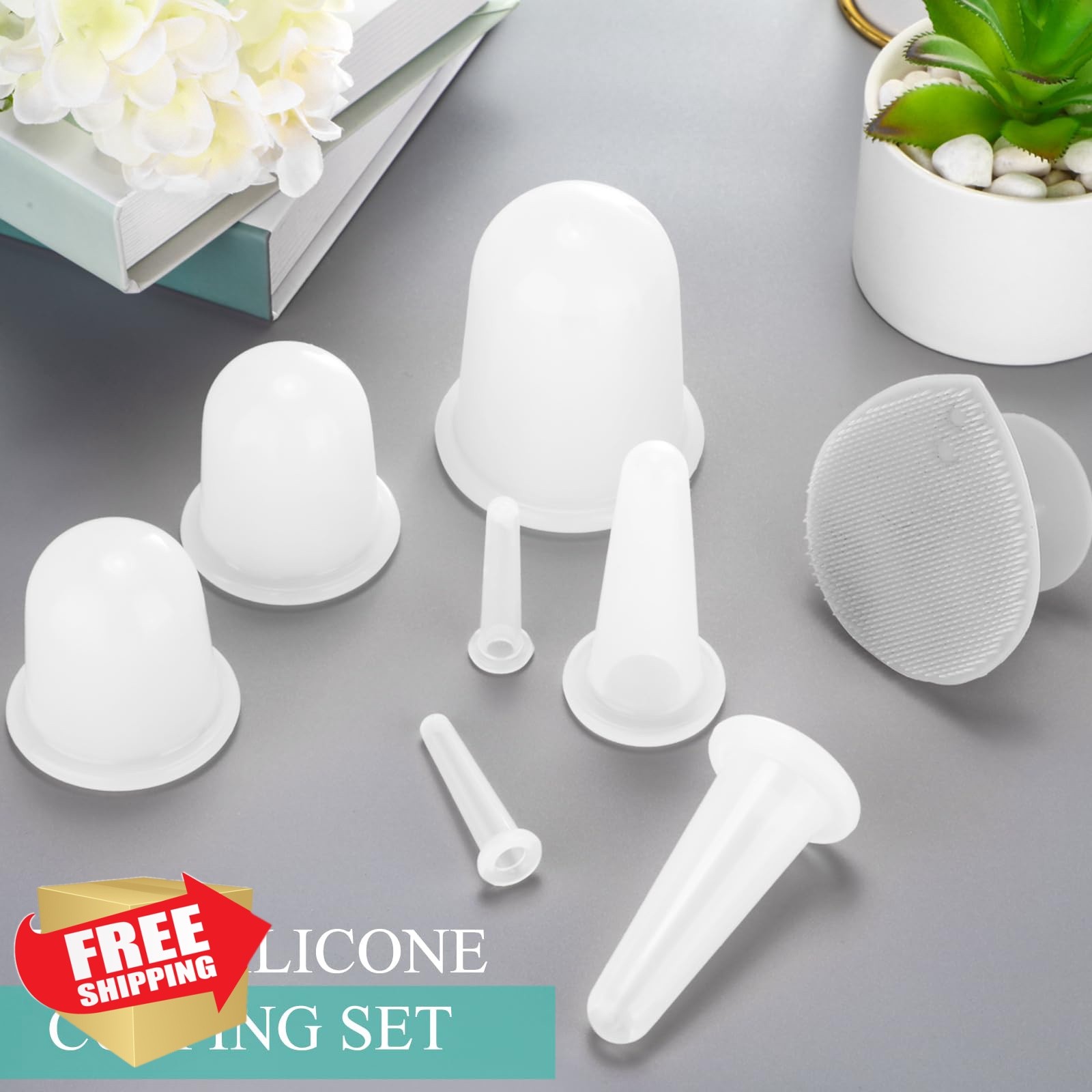 BBTO Clear Silicone Facial Cupping Set 6 Cups Brush
