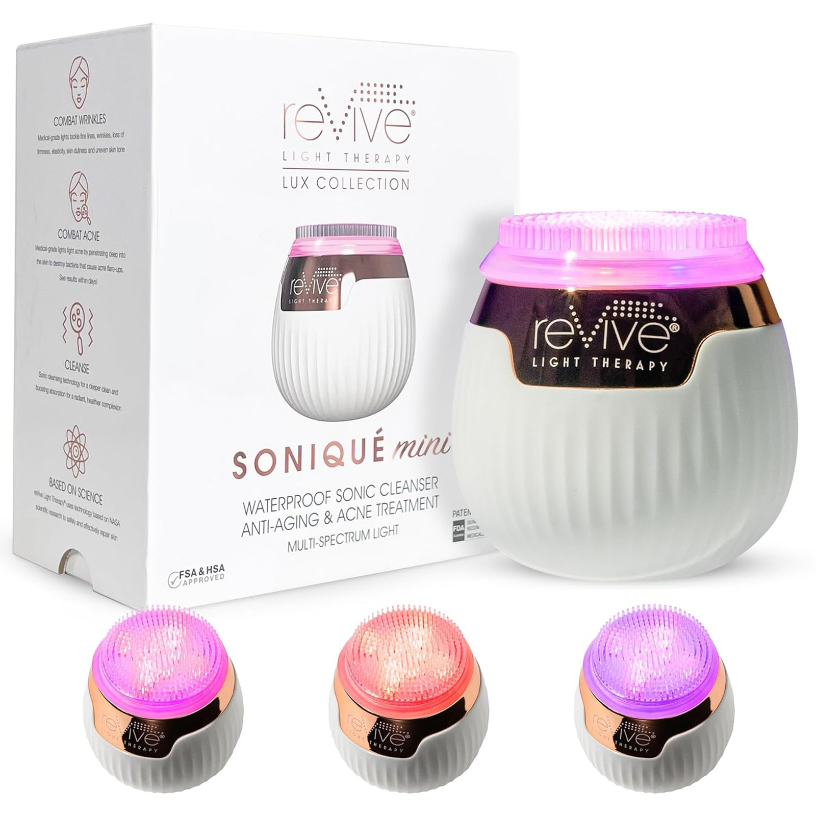 Sonic Face Cleanser Brush Mini Lux Collection Soniqué Rechargeable Blue Red