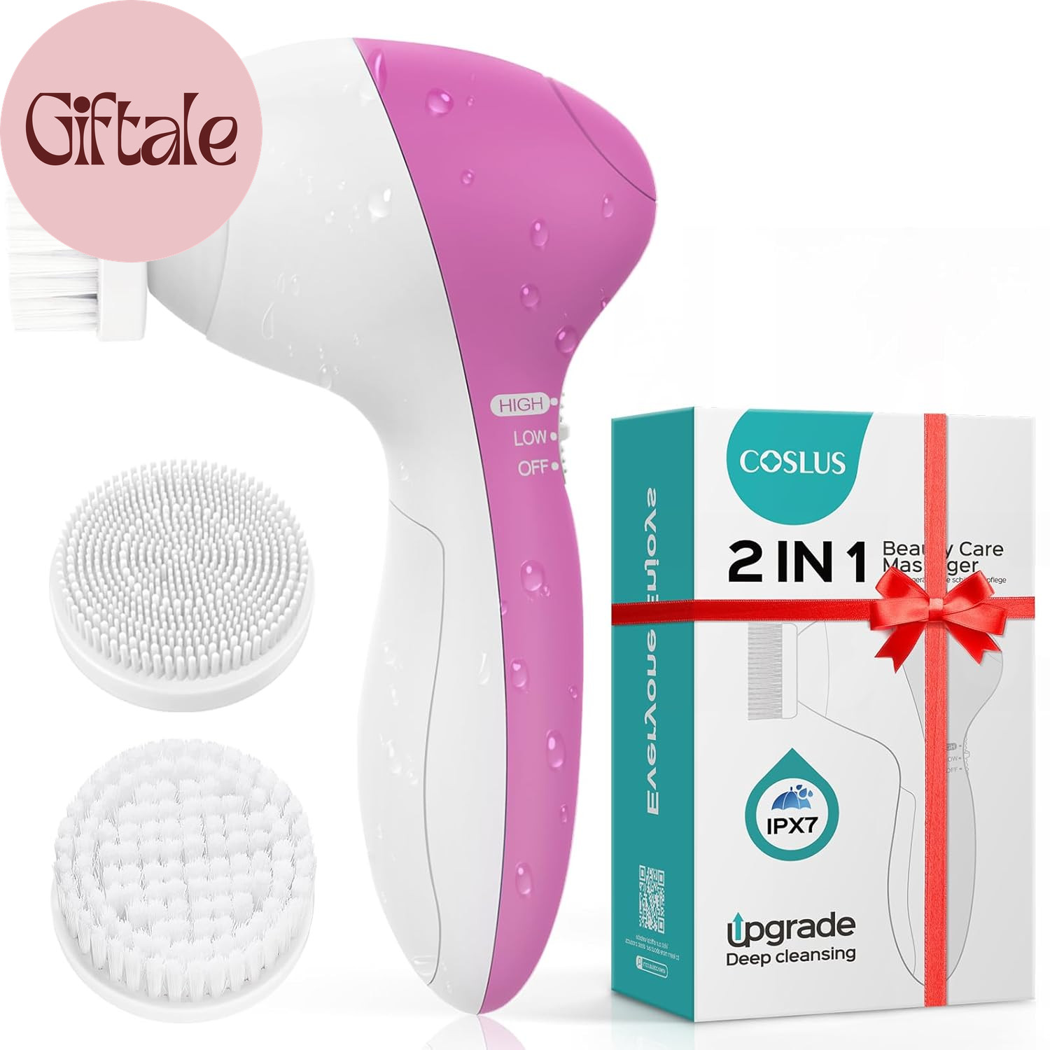 Facial Cleansing Brush Silicone Face Scrubber: 2 In1 FBS-D Electric Exfoliating
