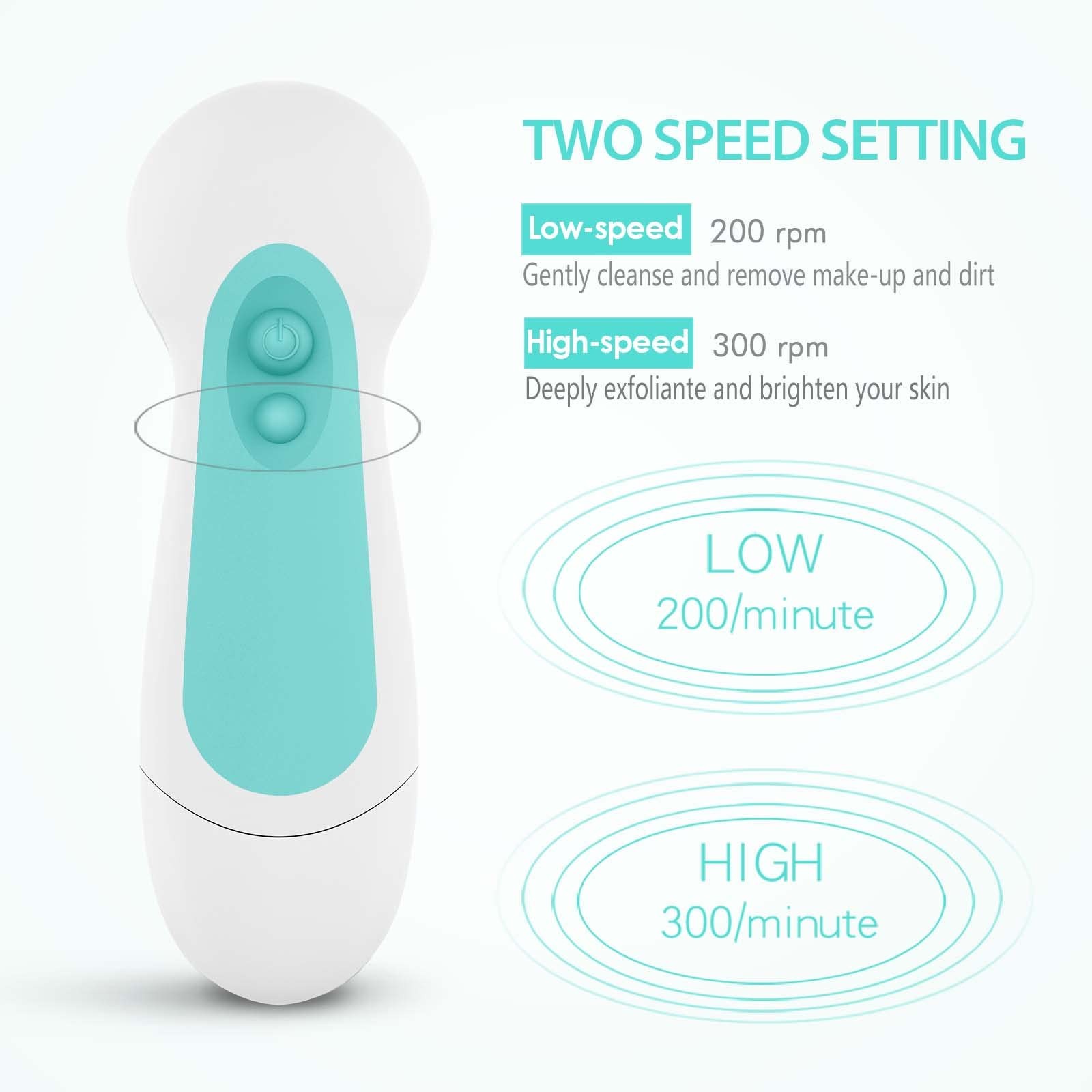 Waterproof Facial Cleansing Spin Brush Set with 5 Exfoliating Brush Heads El…