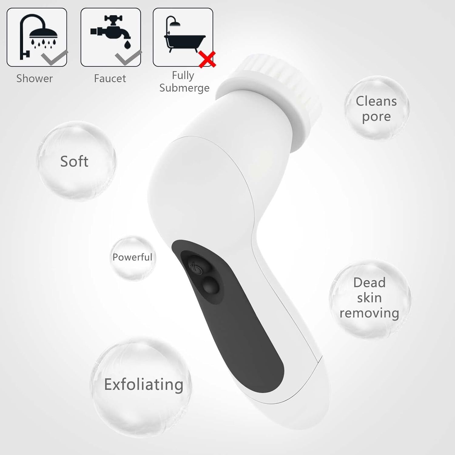 Waterproof Facial Cleansing Spin Brush Set with 5 Exfoliating Brush Heads – Elec