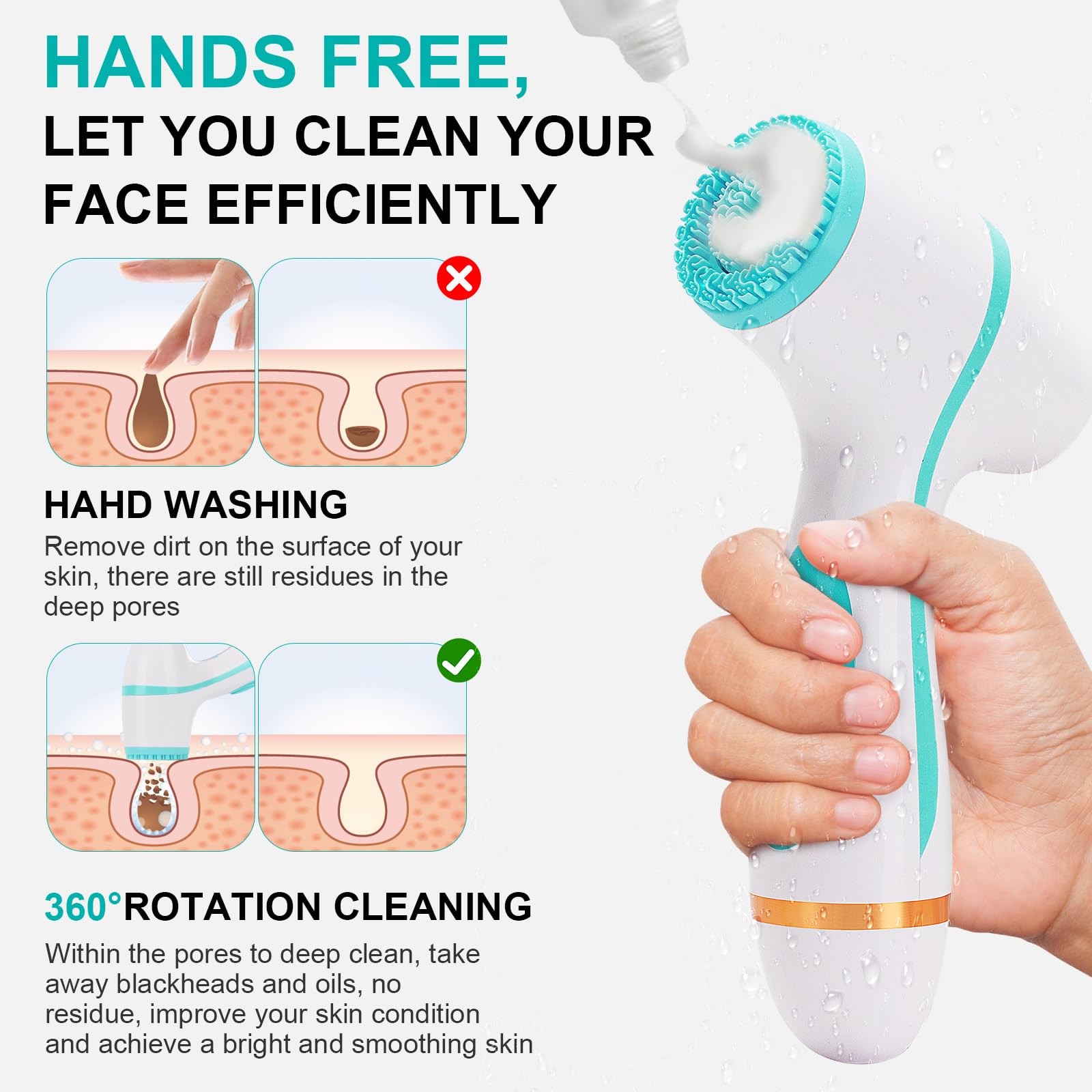 Facial Cleansing Brush, 3 in 1 Electric Face Scrubber with 3 Brush Heads for …