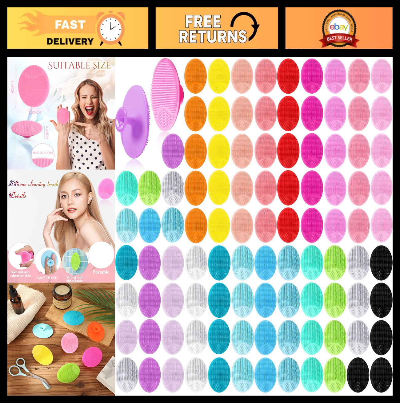 100 Pcs Silicone Face Scrubber Brush – Soft Exfoliating Cleansing Tool, 20 Color