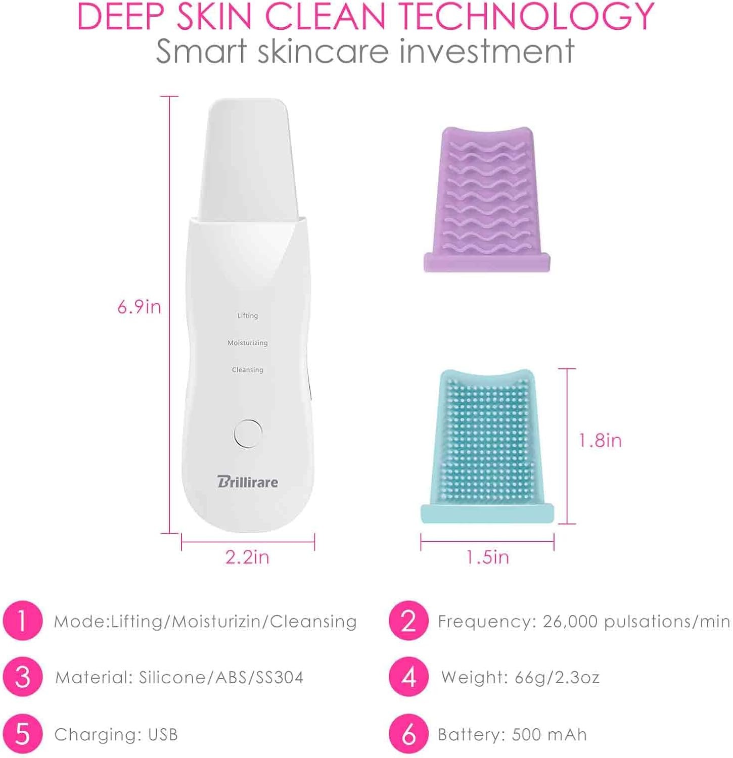 Facial Spatula Skin Scrubber Rechargeable Blackhead Remover White