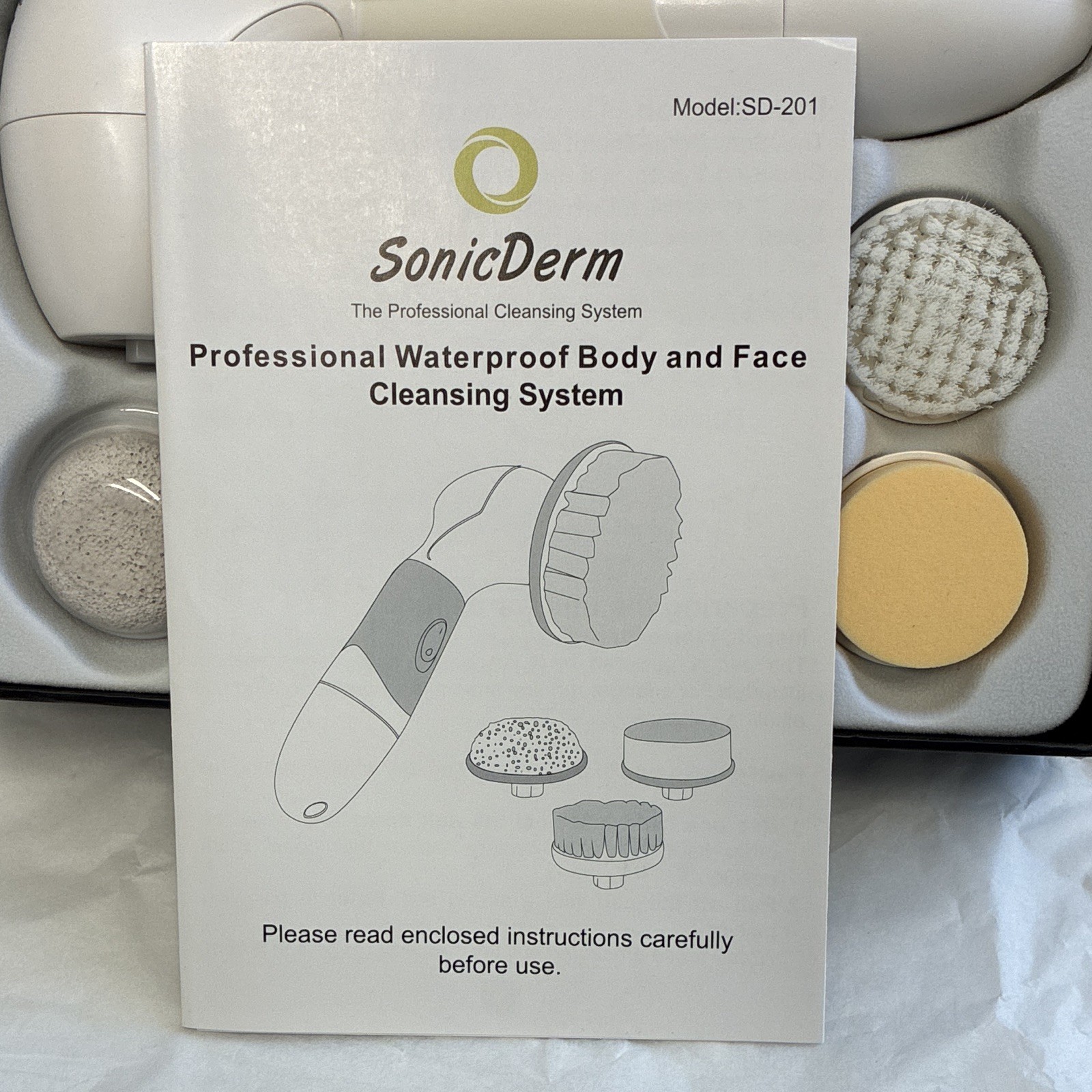 SonicDerm SD-201 Electric Facial Brush Waterproof Cordless Deep Clean Exfoliate