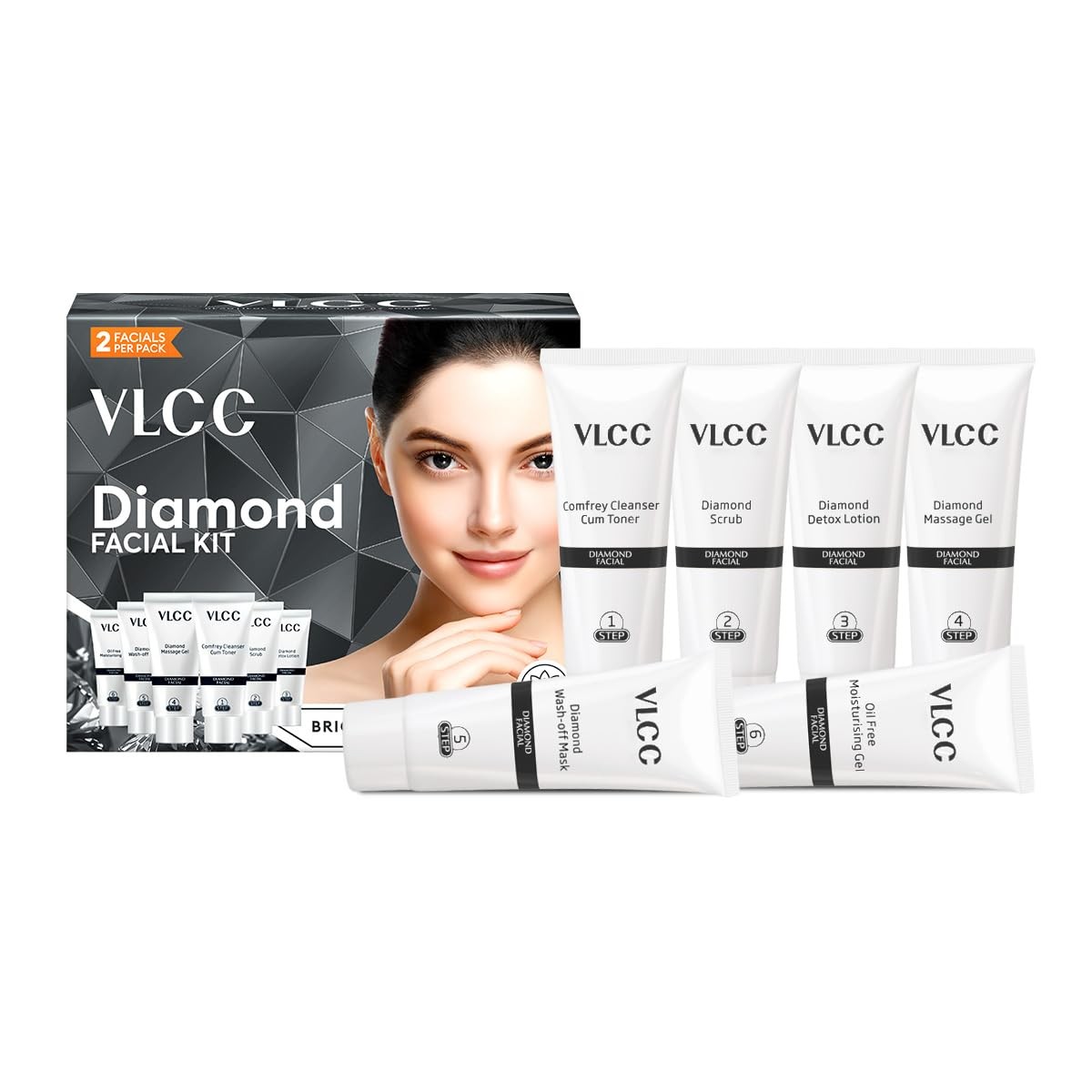 VLCC Diamond Facial Kit – Single Use | Salon Like 1 Count (Pack of 1)