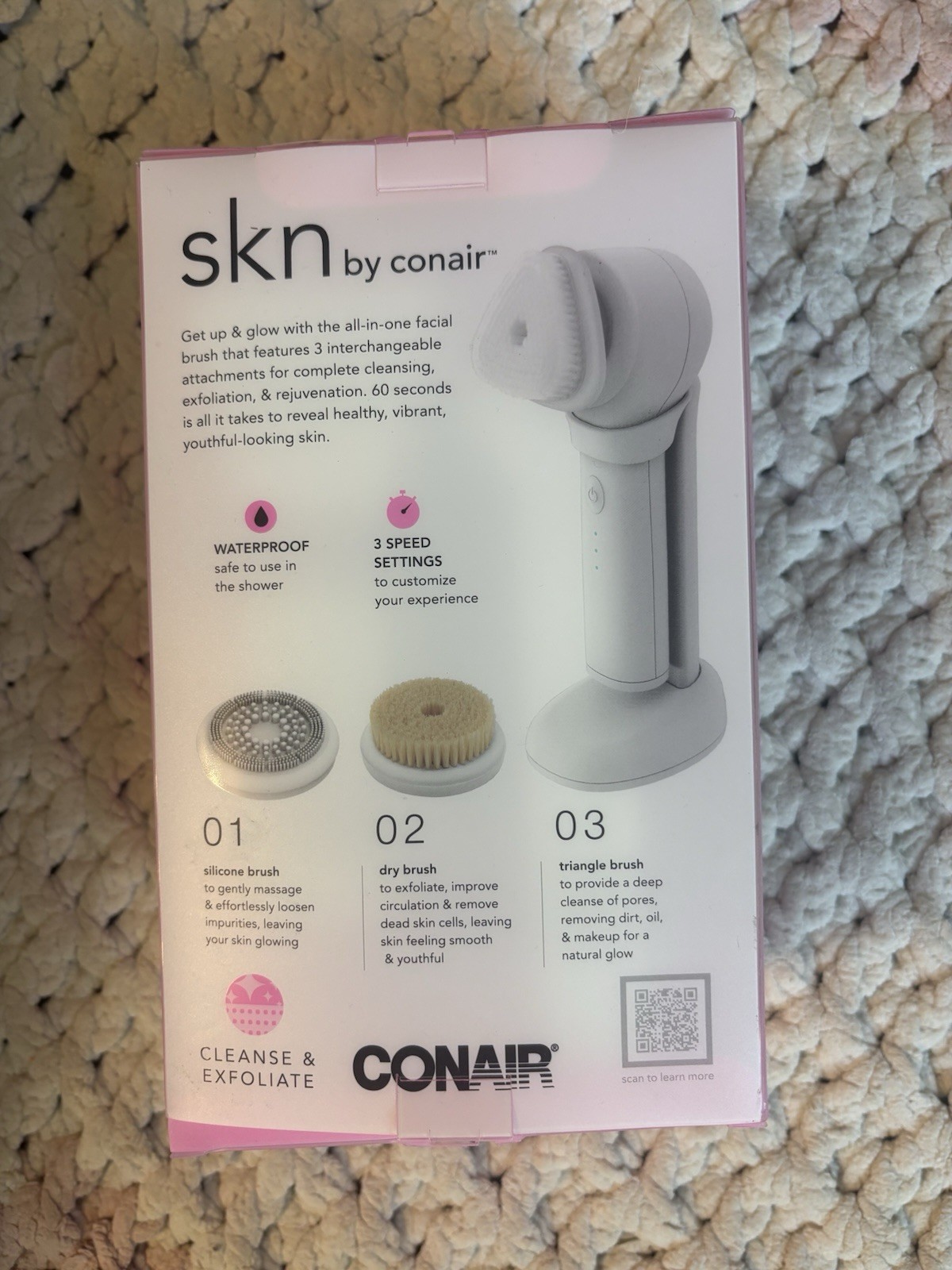 Conair skn Daily Glow Kit Electric Facial Brush, Waterproof, 3 Speeds, USB