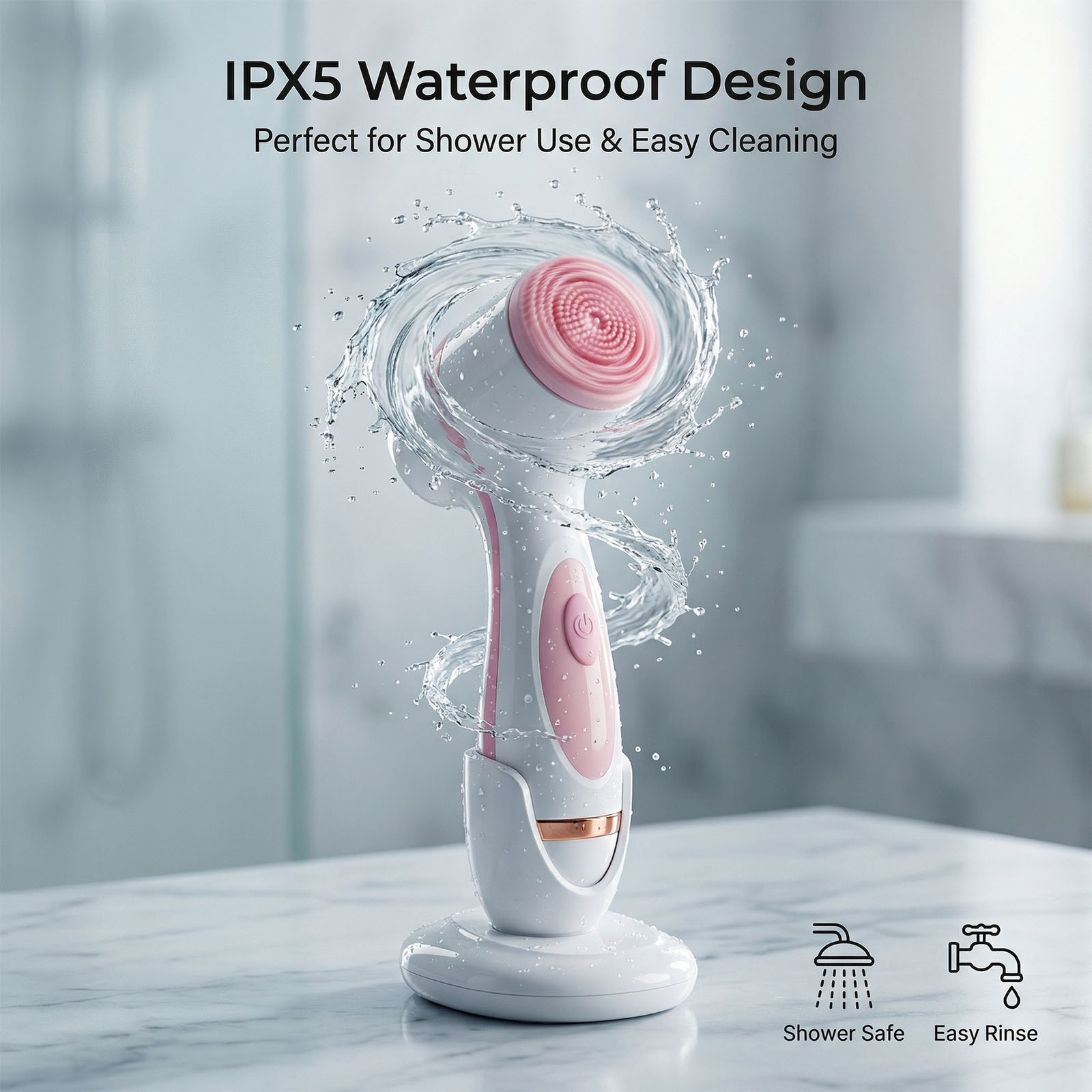 Facial Cleansing Brush Rechargeable IPX5 Water Proof Face Scrubber With 3 Head