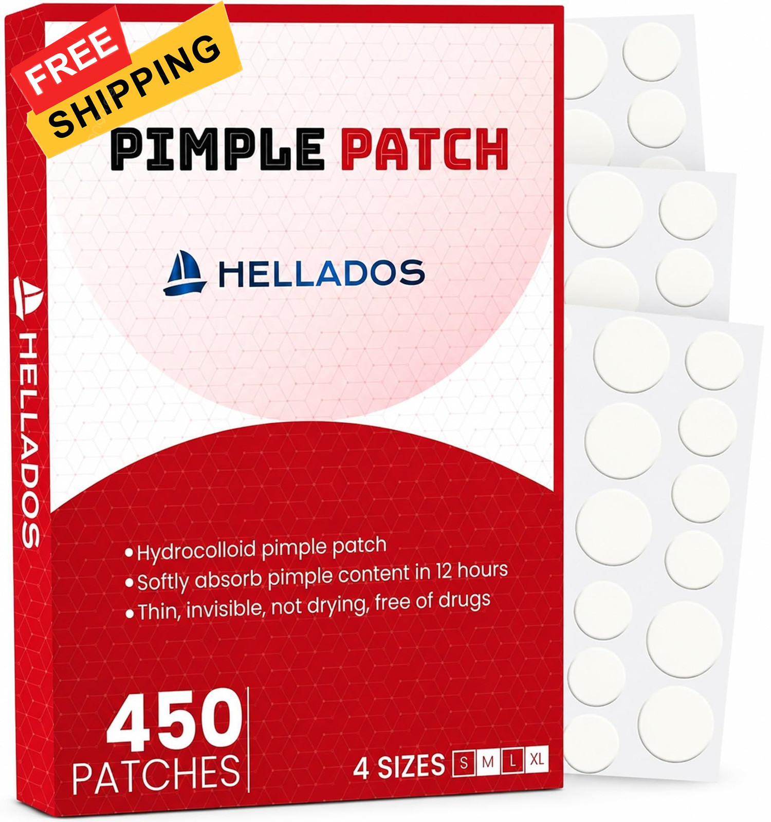 Hellados™ 450 Pimple Patches For Face, 4 Size Acne 8mm, 10mm, 12mm, 14mm