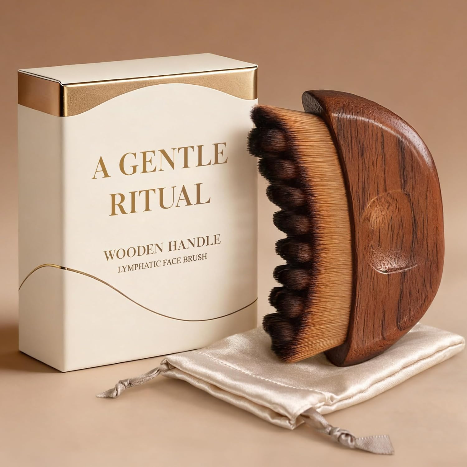 Lymphatic Contour Face Brush – Wooden Face Brush for Lymphatic Drainage – Facial