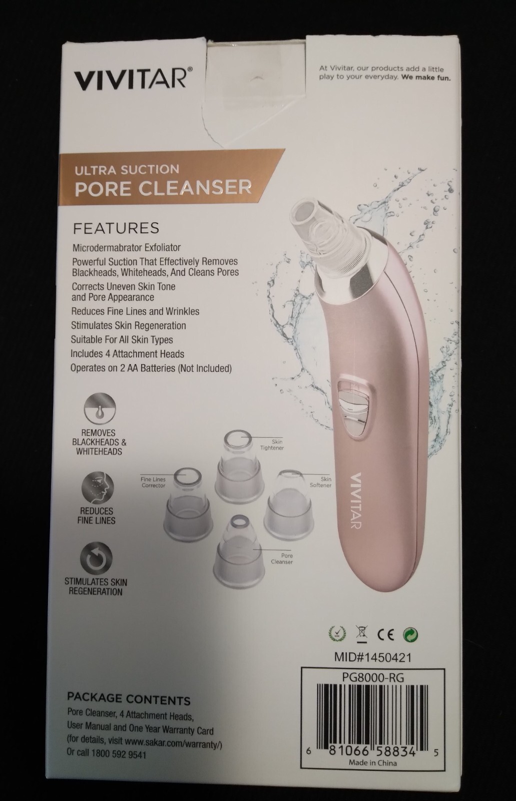 Vivitar PG-8000-RG Microdermabrasion/Facial Pore Cleanser, Vacuum Suction NIB