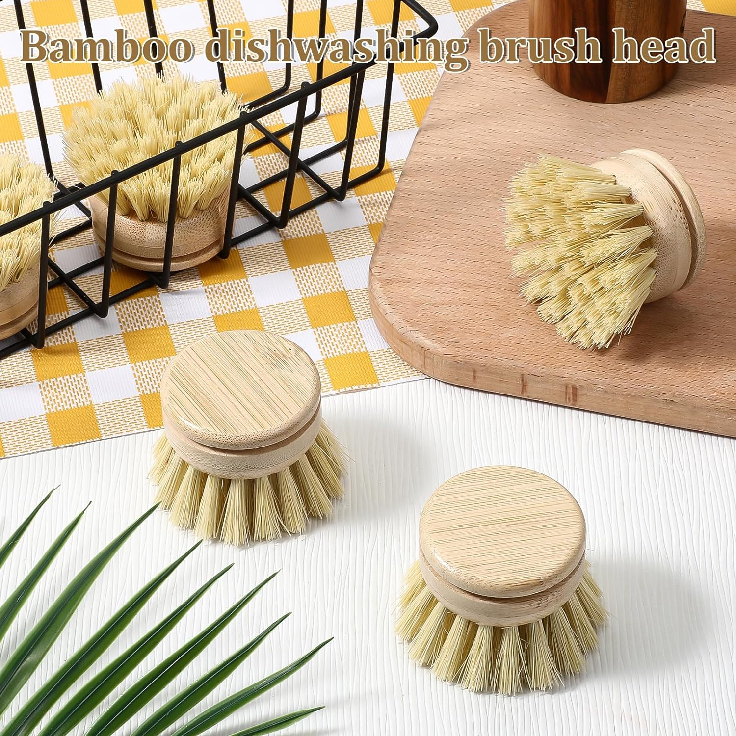 6 Pcs Bamboo Dish Brush Replacement Heads, 1.9 X 1.6 Inch Natural Sisal Bristle