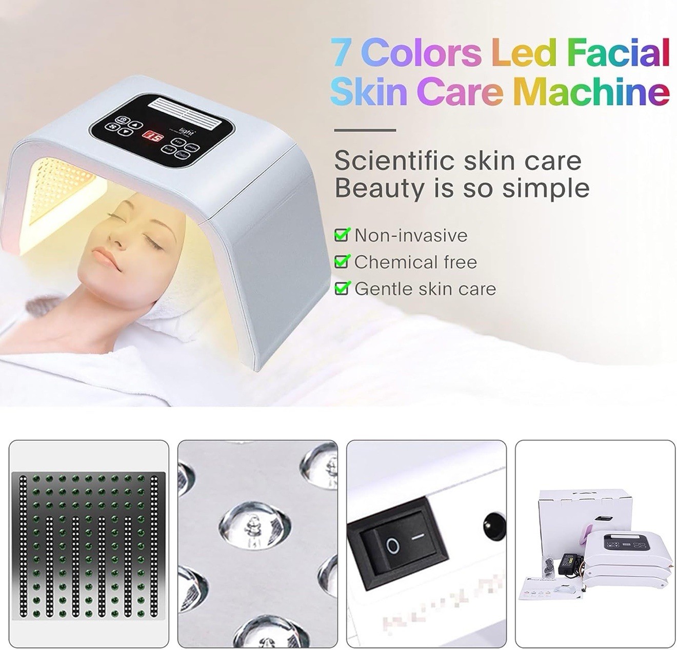 LED-Face-Light-Therapy, 7 in 1 Color LED Face Mask Facial Body Beauty Equipment
