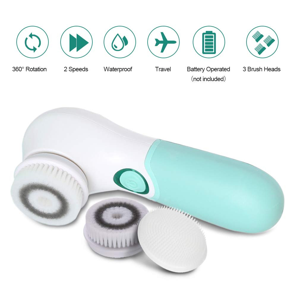 Facial Cleansing Brush Electric Facial Exfoliating Massage Brush with 3 Cleanser