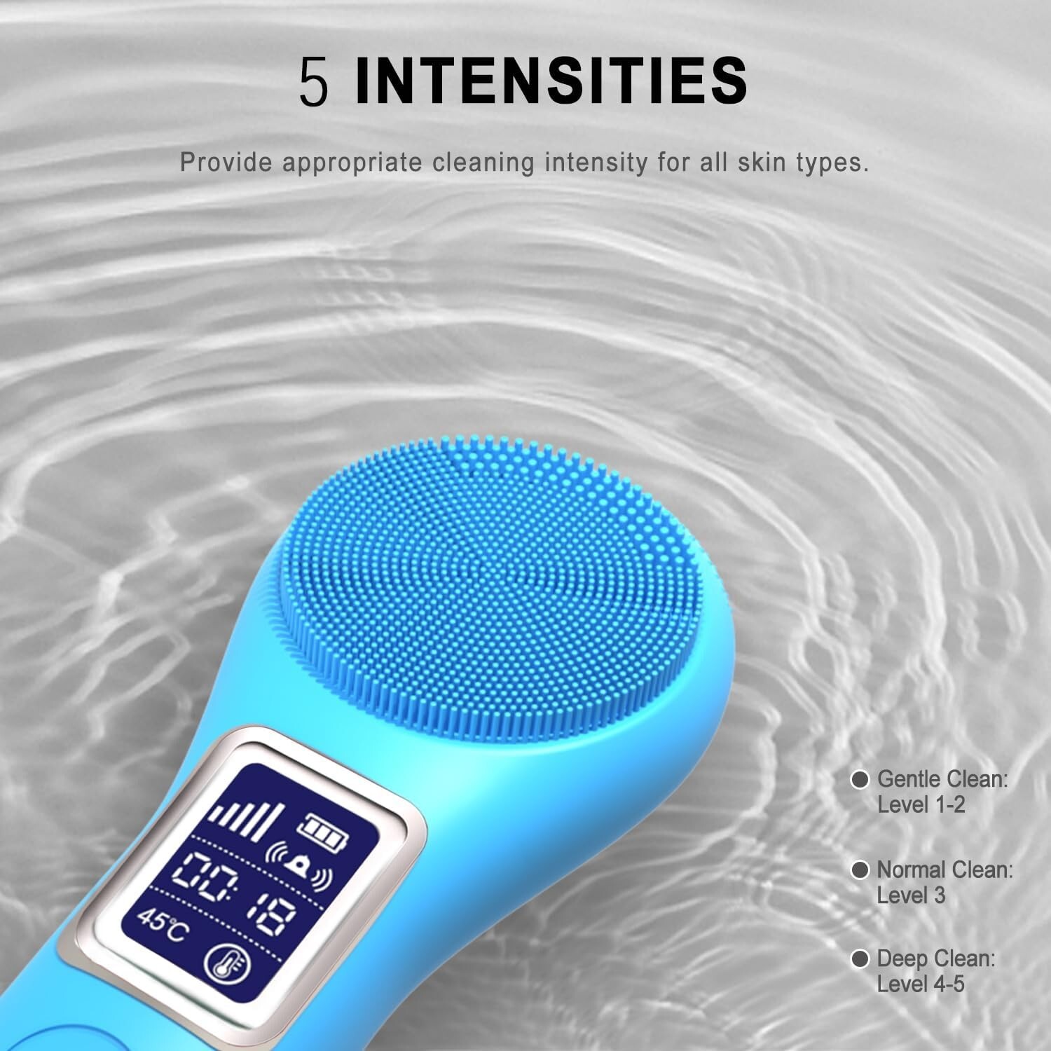Facial Cleansing Brush, IPX7 Waterproof Rechargeable Face Scrub Brush- Blue