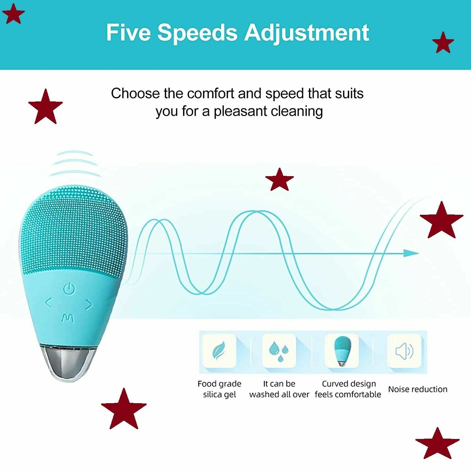 Sonic Facial Cleansing Brush with 5 Speeds 3 Modes Waterproof USB Rechargeable