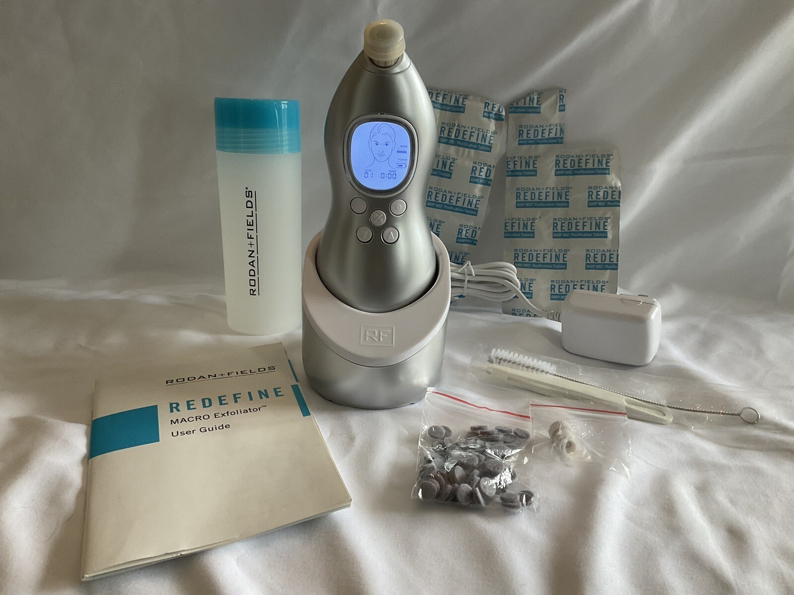Rodan & Fields Macro Exfoliate, Pads, Brush, Tweezers, Tablets With Bottle